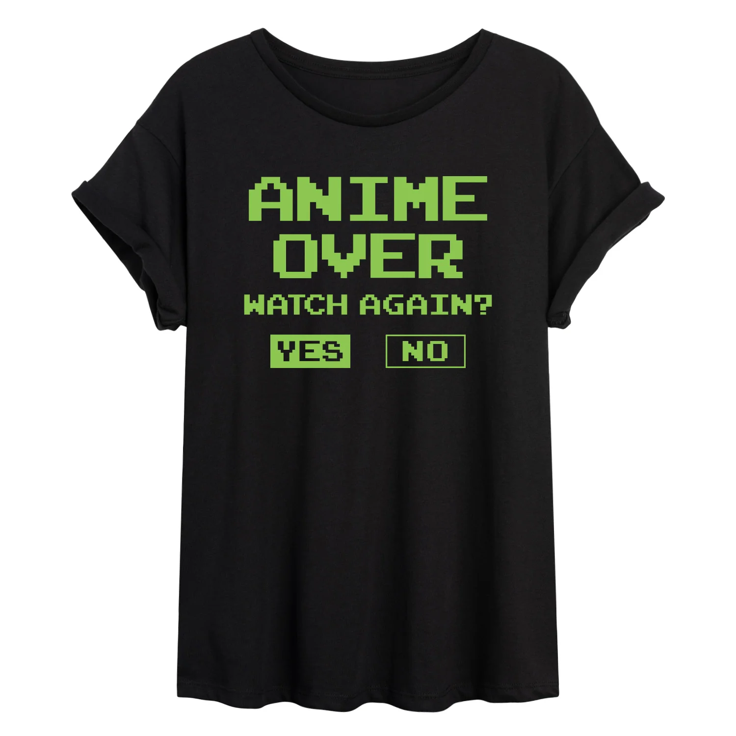 Instant Message - Anime Over Yes No - Juniors Oversized Graphic T-Shirt - Image 2