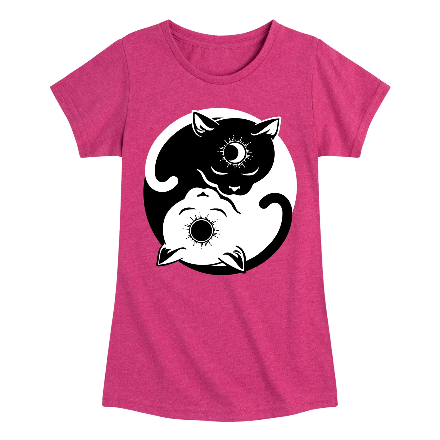 Instant Message - Cat Sun Moon Yin Yang - Youth Girls Fitted Short Sleeve T-Shirt - Image 3