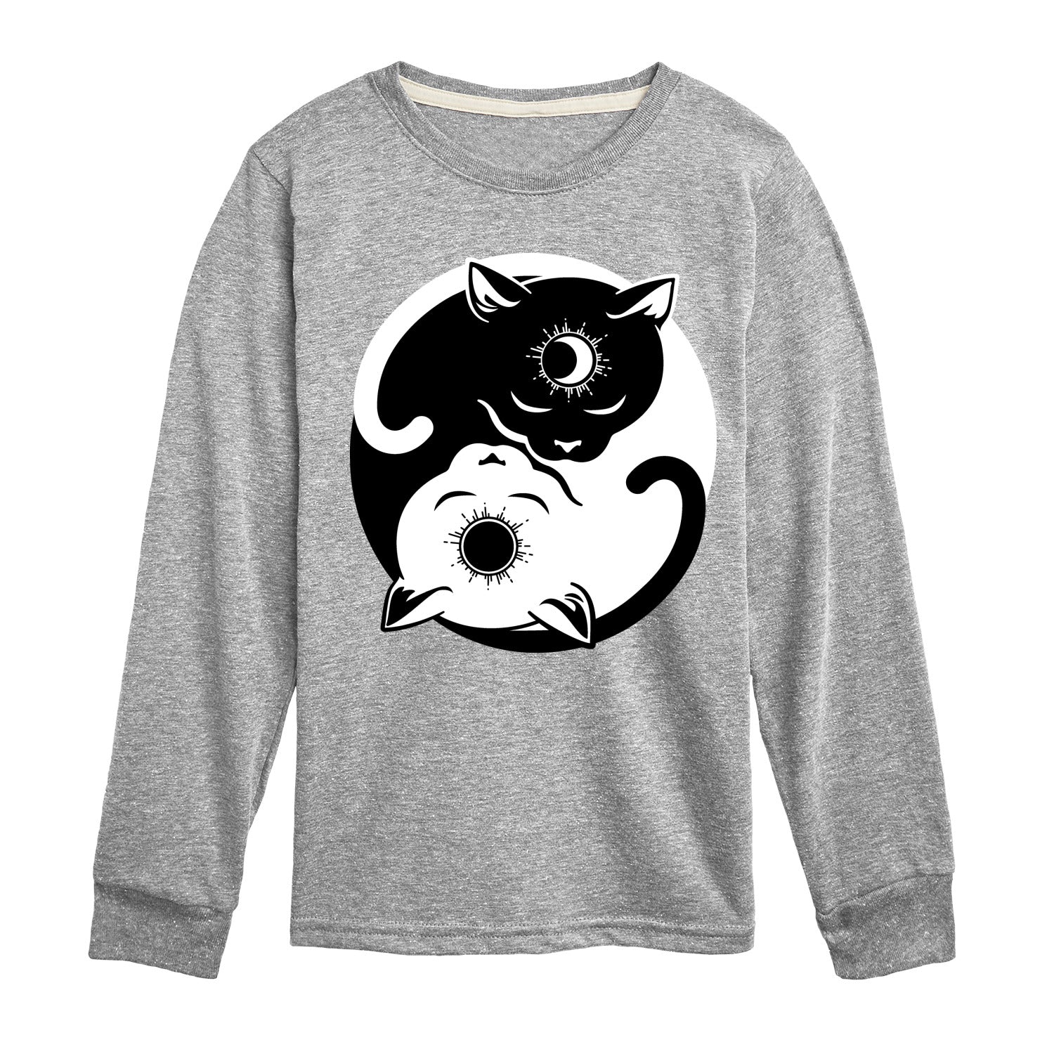 Instant Message - Cat Sun Moon Yin Yang - Youth Boys Long Sleeve Graphic T-Shirt