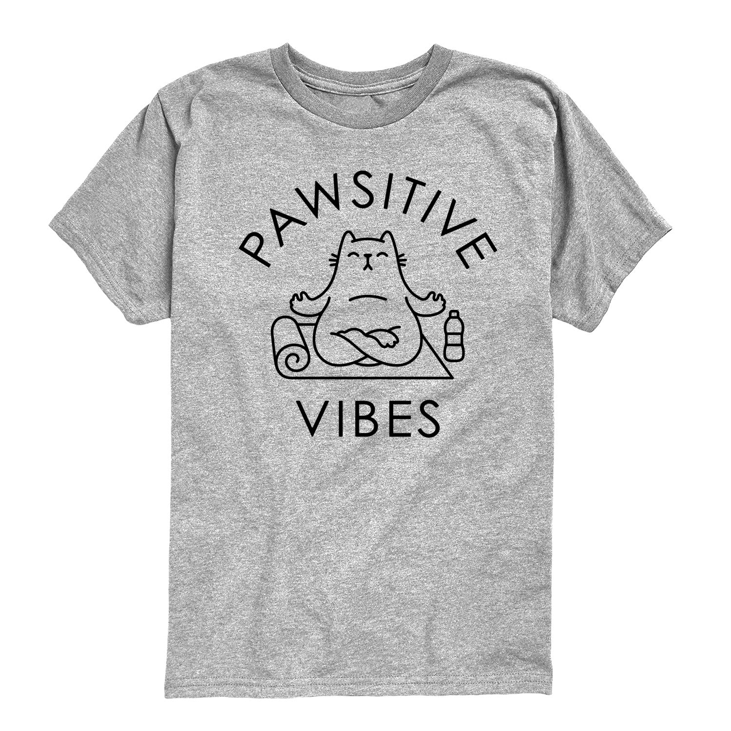 Instant Message - Pawsitive Vibes Yoga Cat - Youth Boys Short Sleeve Graphic T-Shirt