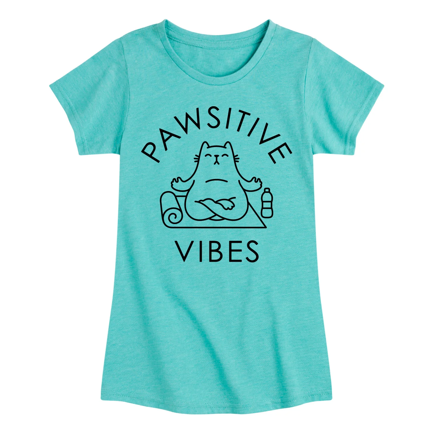 Instant Message - Pawsitive Vibes Yoga Cat - Youth Girls Fitted Short Sleeve T-Shirt