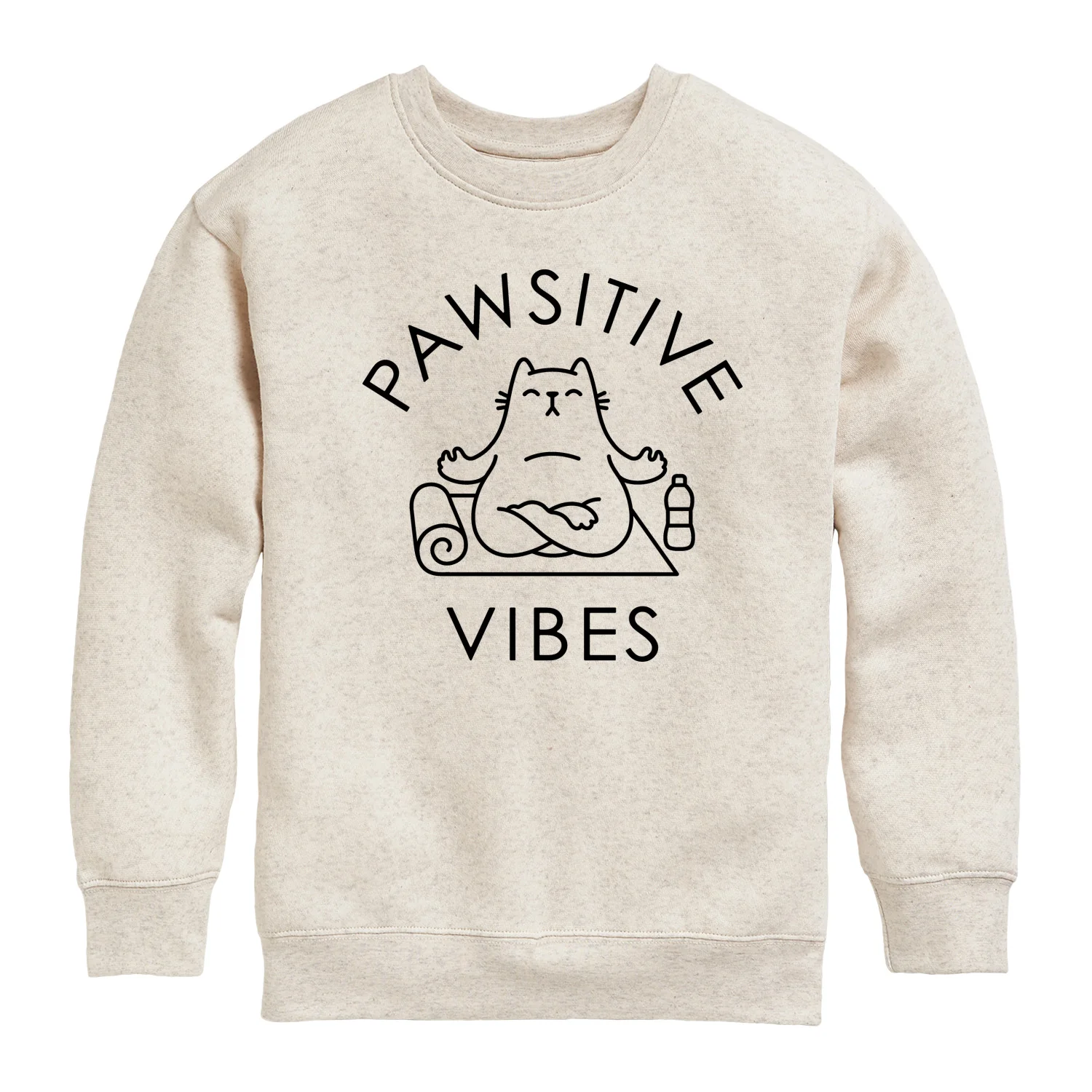 Instant Message - Pawsitive Vibes Yoga Cat - Youth Boys Crew Fleece Sweatshirt