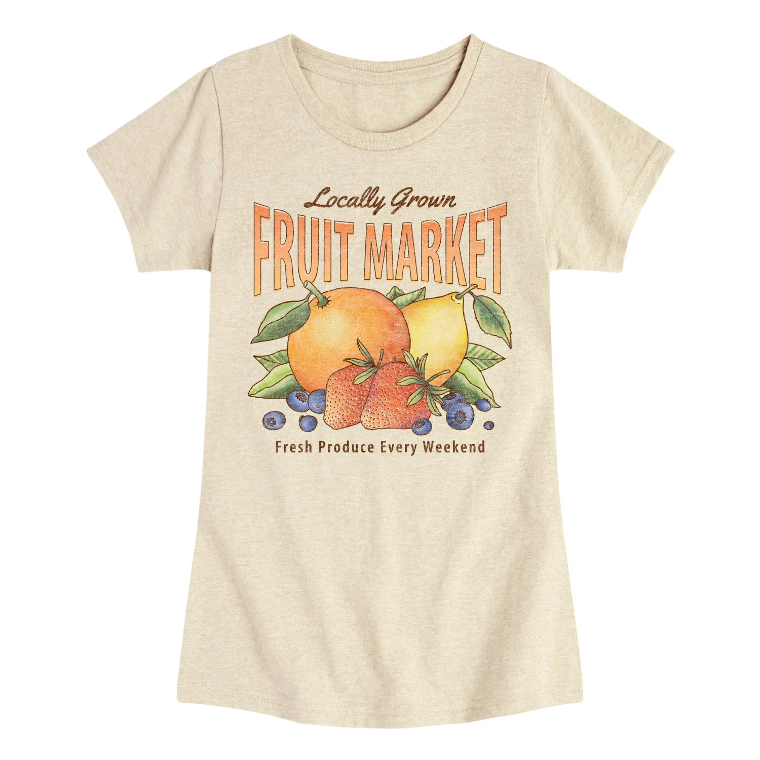 Instant Message - Locally Grown Fruit Every Weekend - Toddler And Youth Girls Fitted Short Sleeve Graphic T-Shirt