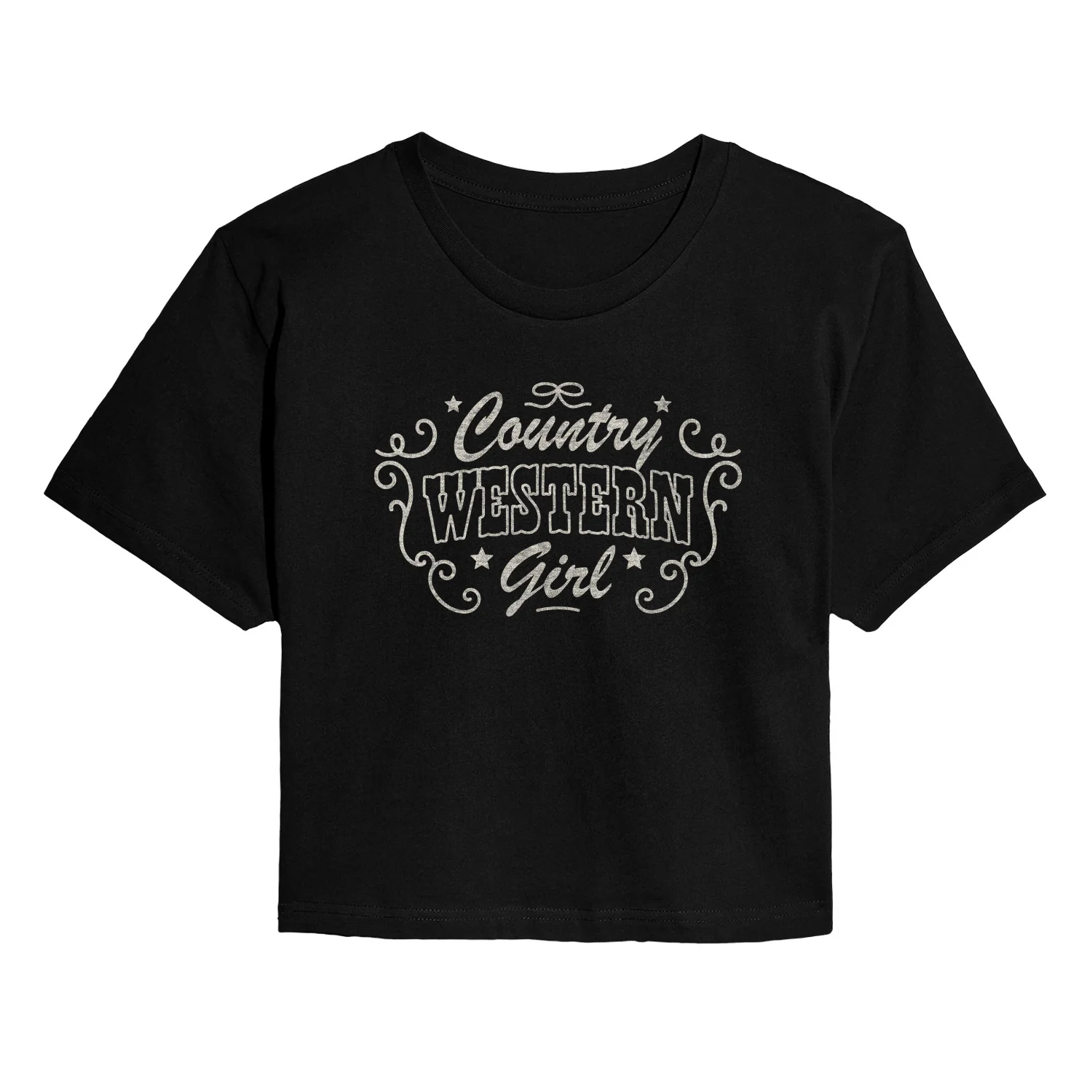Instant Message - Country Western Girl - Juniors Cropped Graphic T-Shirt