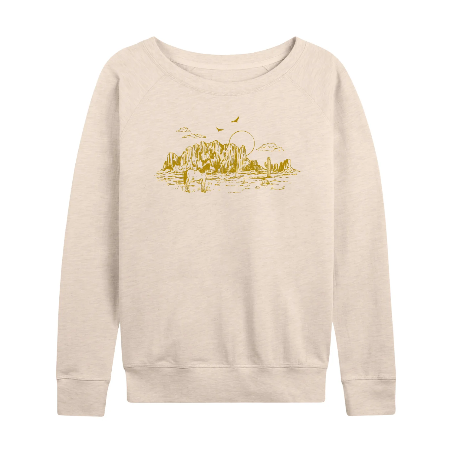 Instant Message - Desert Horse Scene - Women's French Terry Long Sleeve Pullover