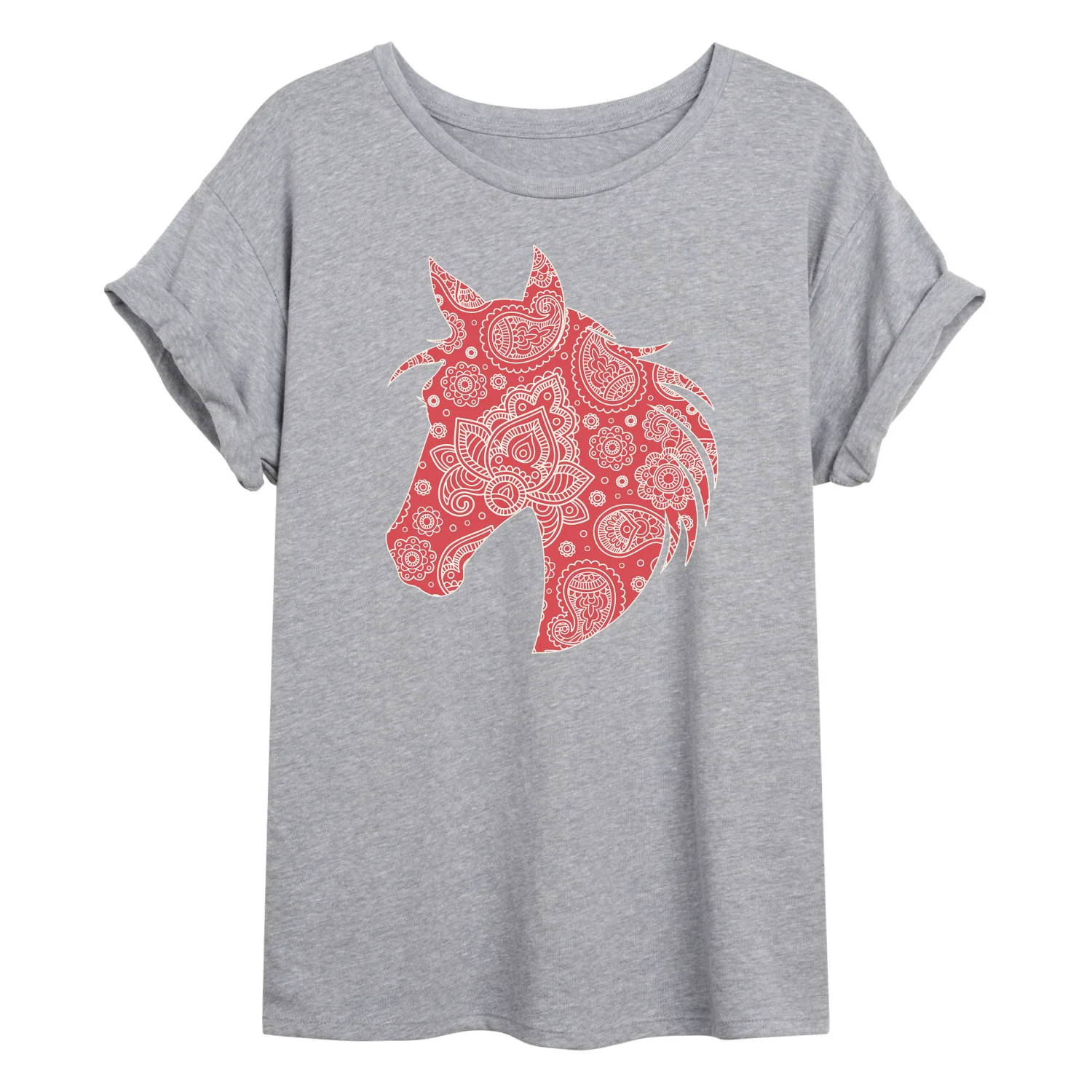 Instant Message - Paisley Horse Head - Juniors Oversized Graphic T-Shirt