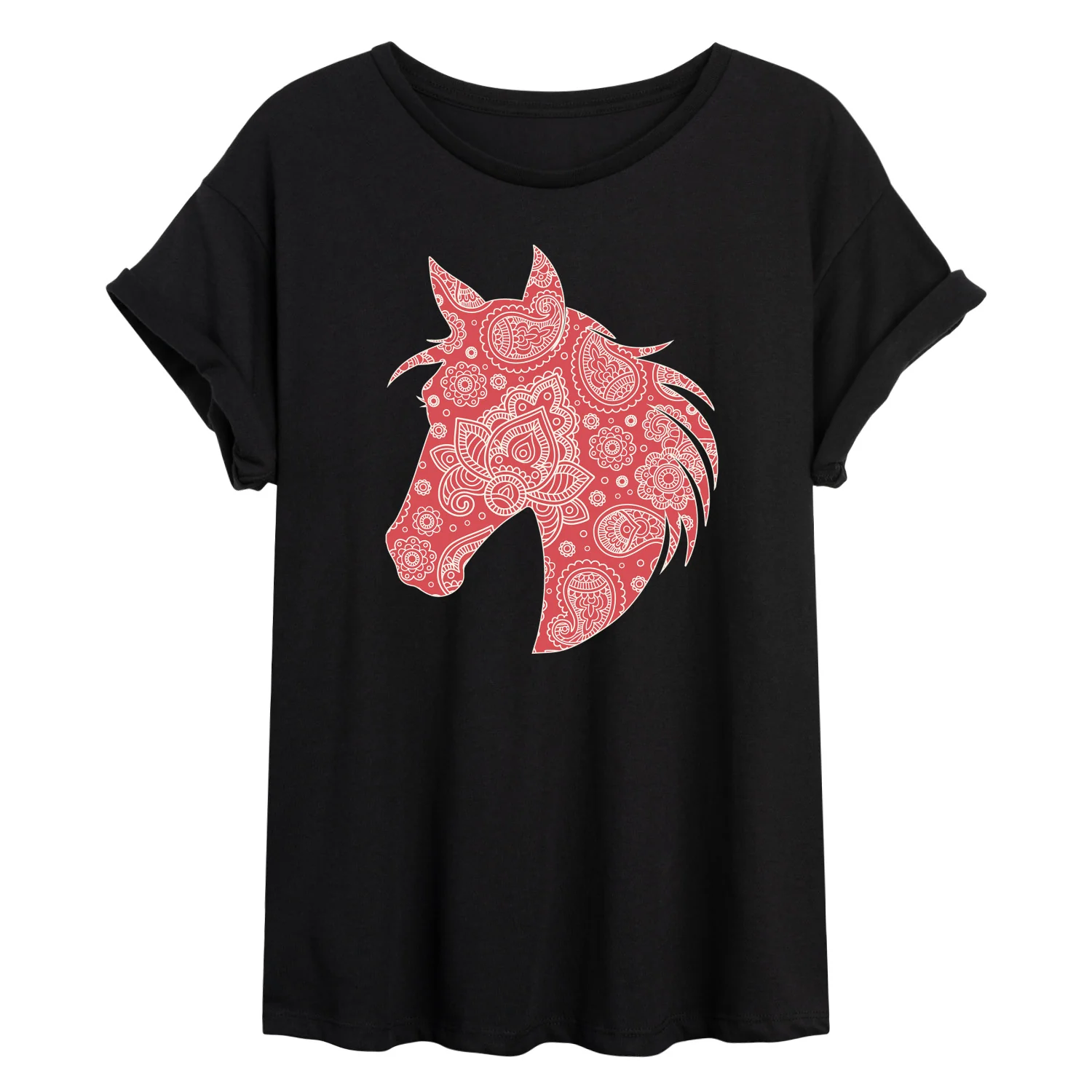 Instant Message - Paisley Horse Head - Juniors Oversized Graphic T-Shirt - Image 3