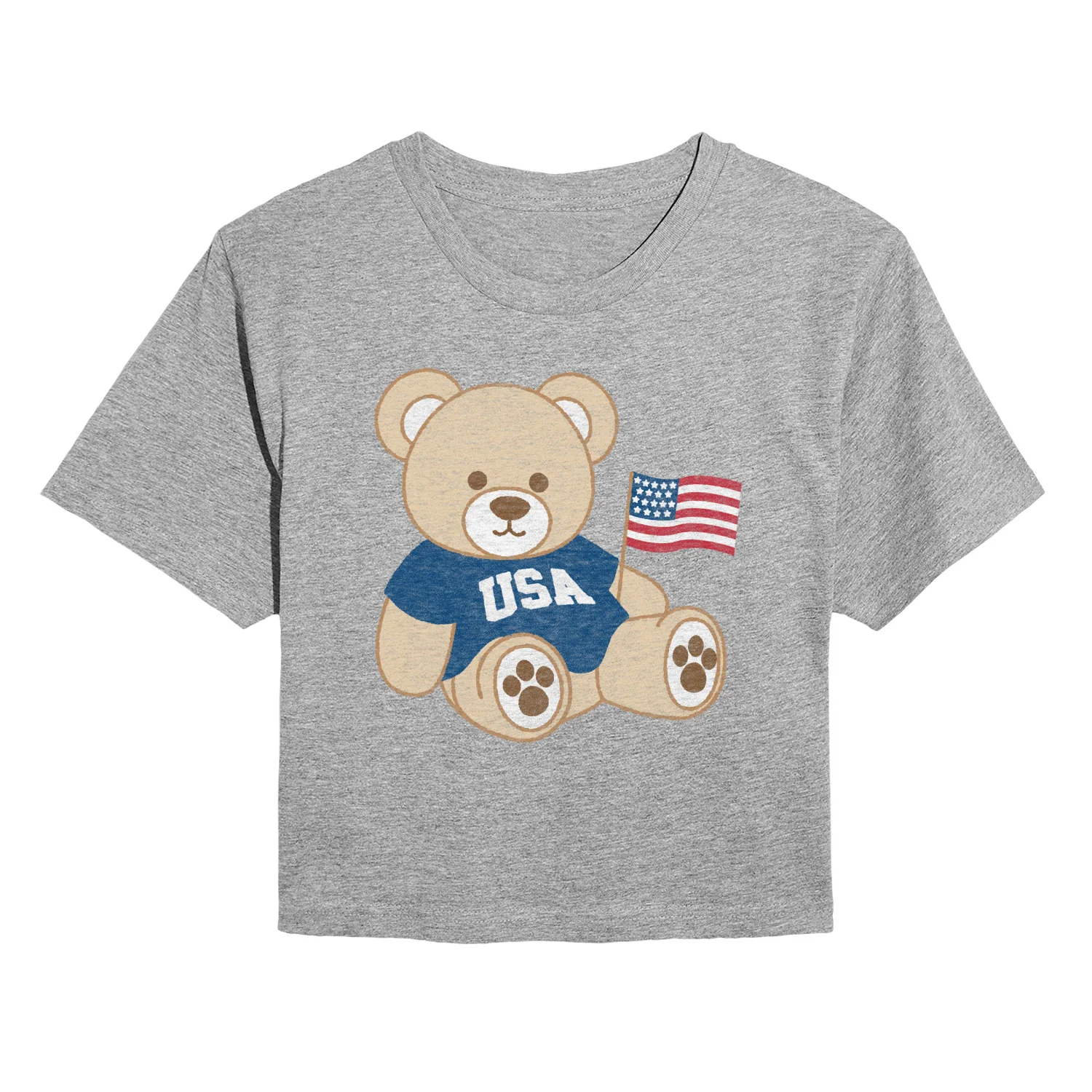 Instant Message - USA Teddy Bear - Juniors Cropped Graphic T-Shirt - Image 2