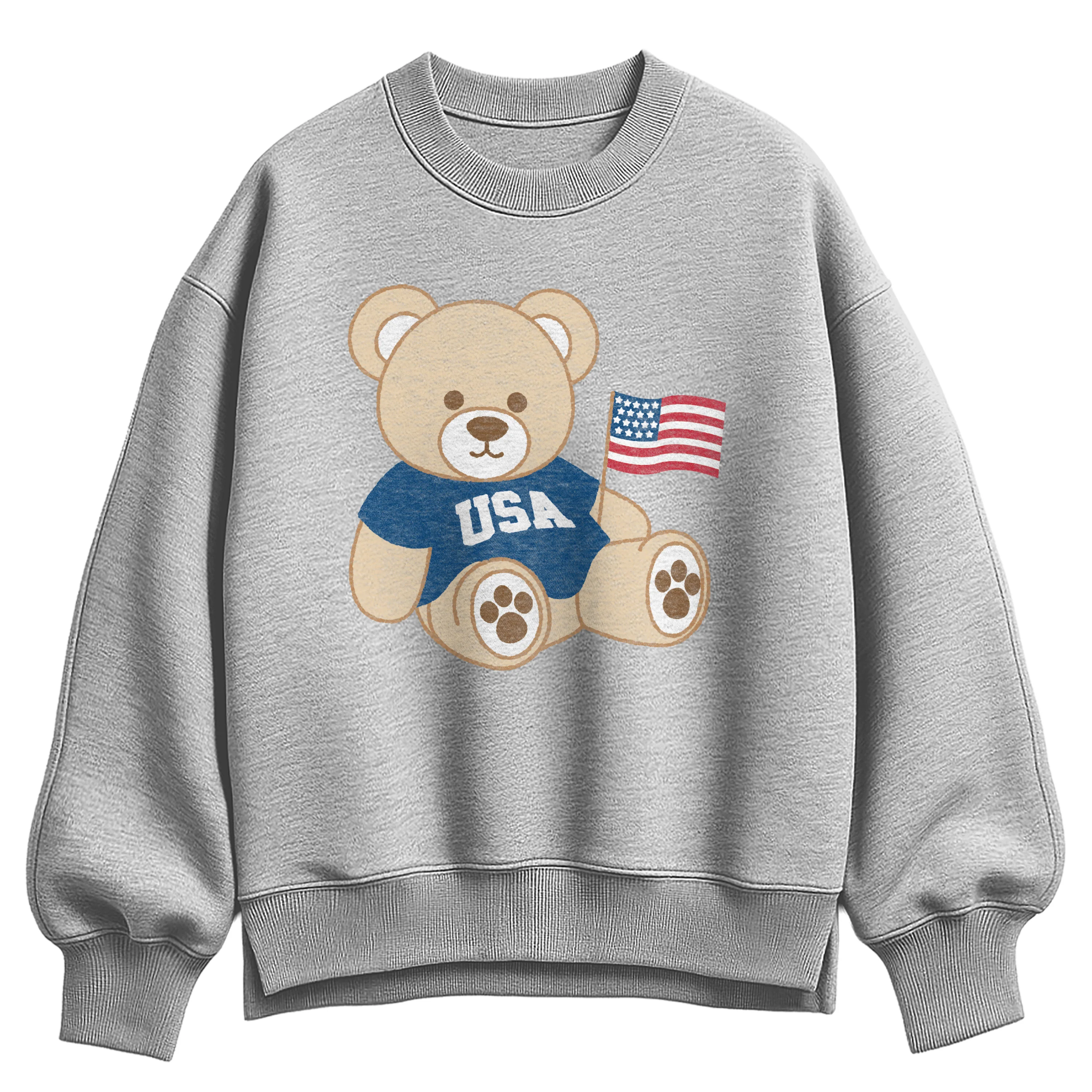 Instant Message - USA Teddy Bear - Women's Oversized Fleece Crew Sweatshirt - Image 2