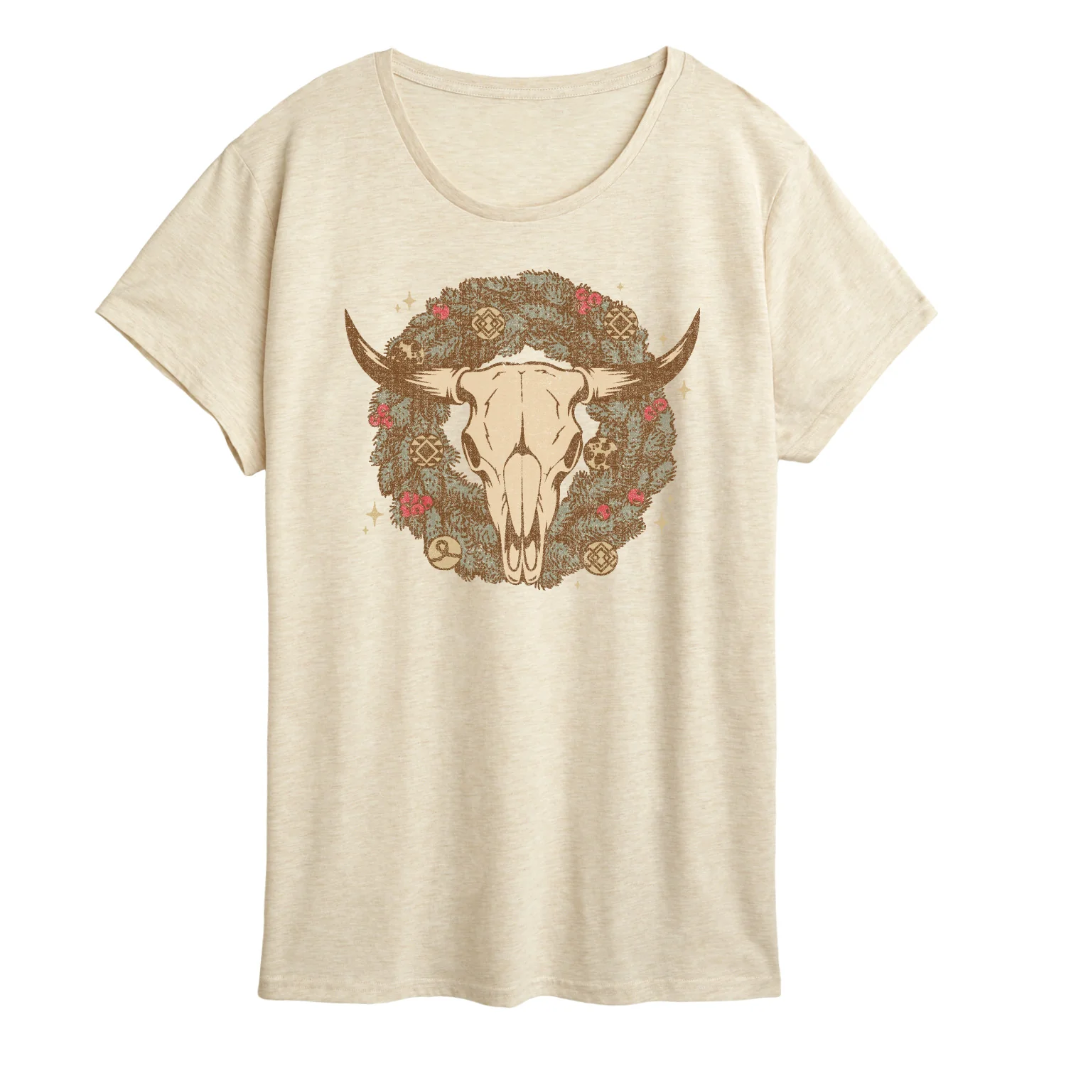 Instant Message - Cow Skull Wreath - Women's Short Sleeve Graphic T-Shirt