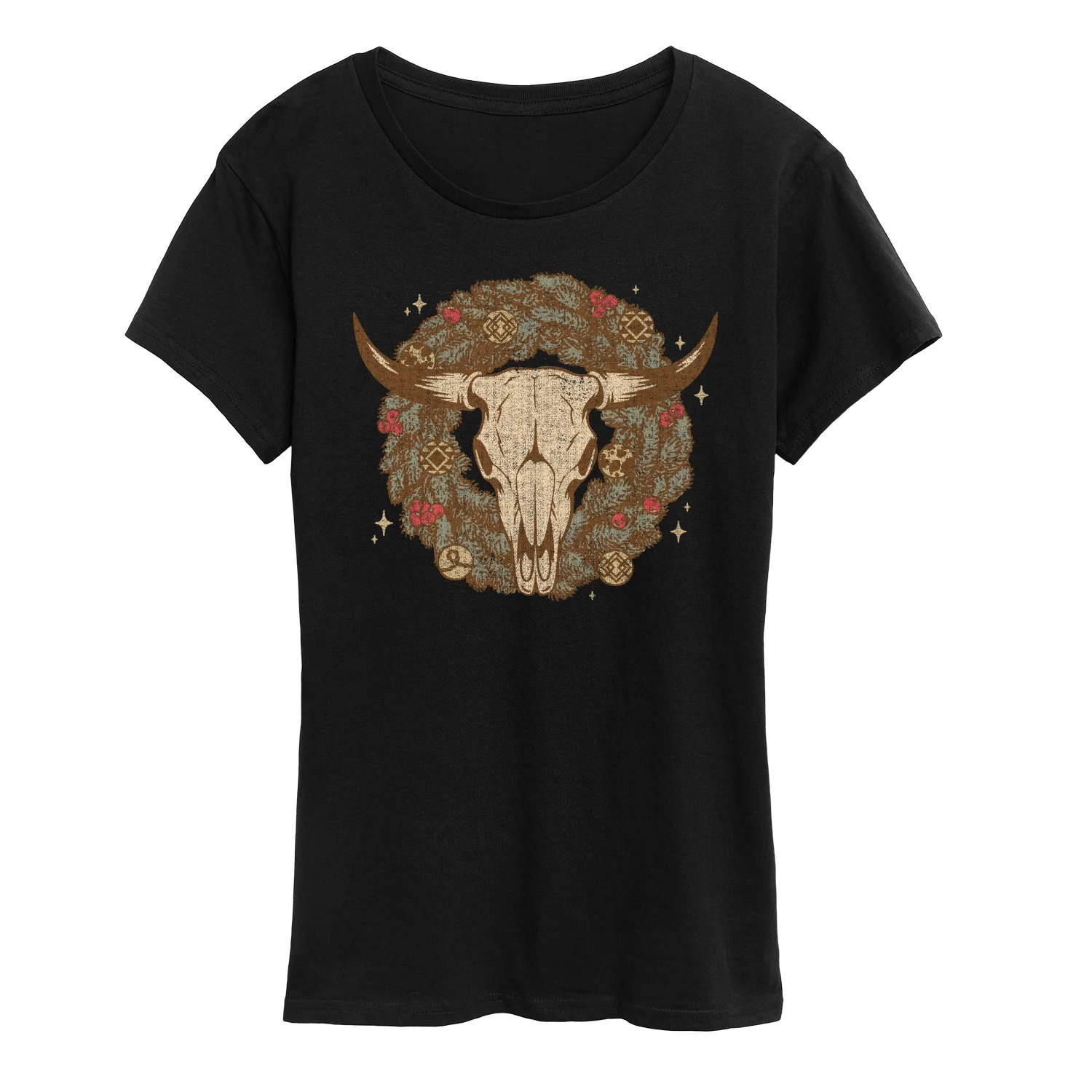 Instant Message - Cow Skull Wreath - Women's Short Sleeve Graphic T-Shirt - Image 2