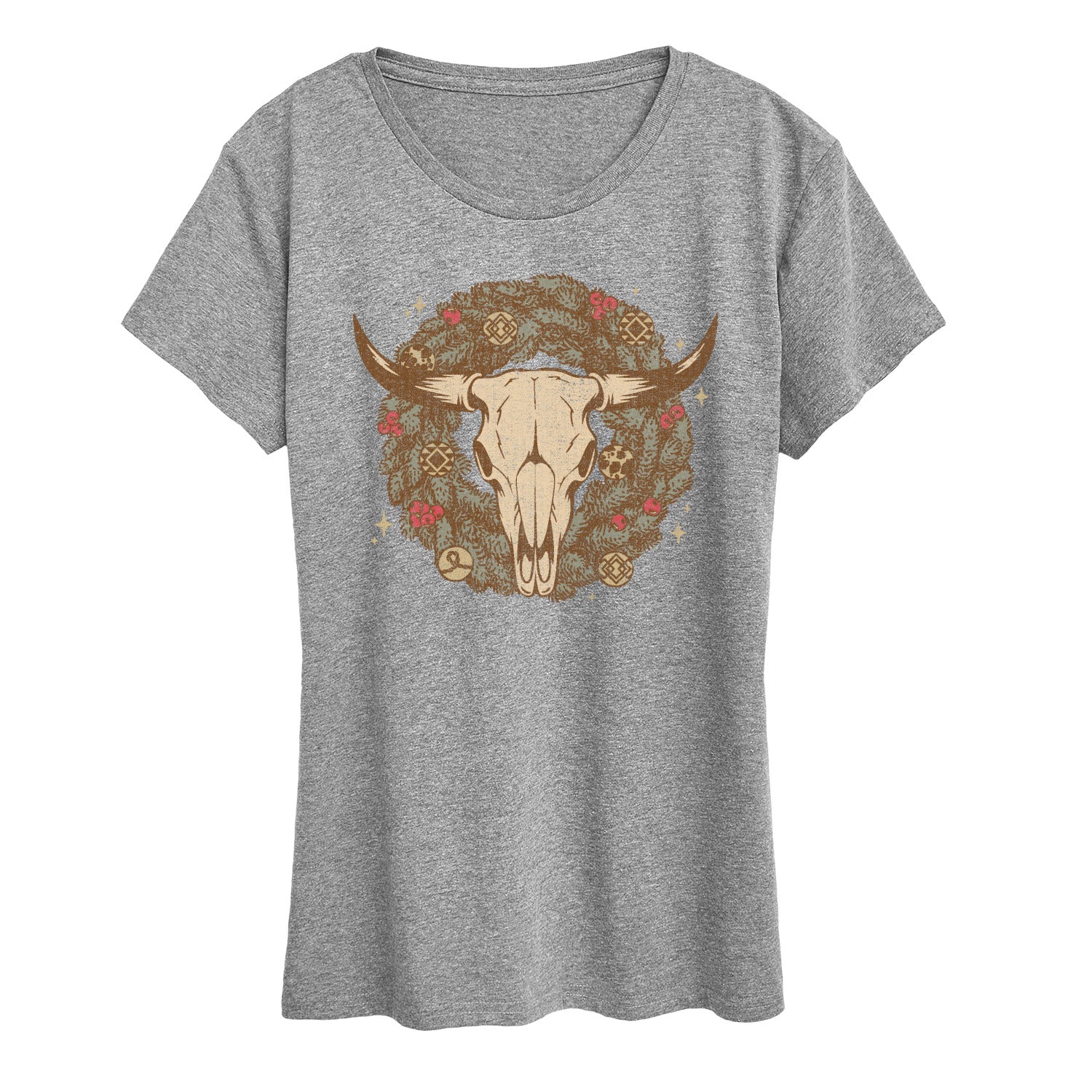Instant Message - Cow Skull Wreath - Women's Short Sleeve Graphic T-Shirt - Image 3