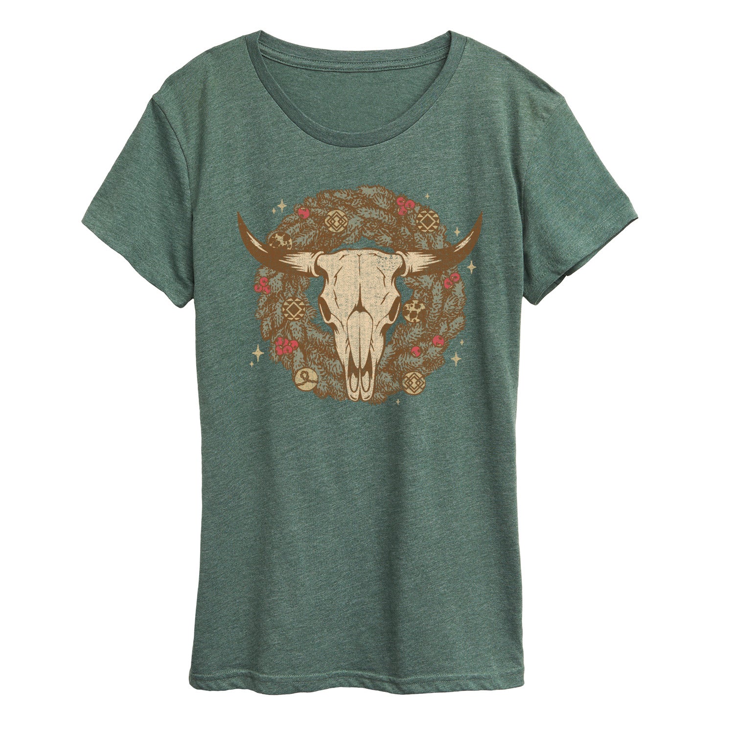 Instant Message - Cow Skull Wreath - Women's Short Sleeve Graphic T-Shirt - Image 5