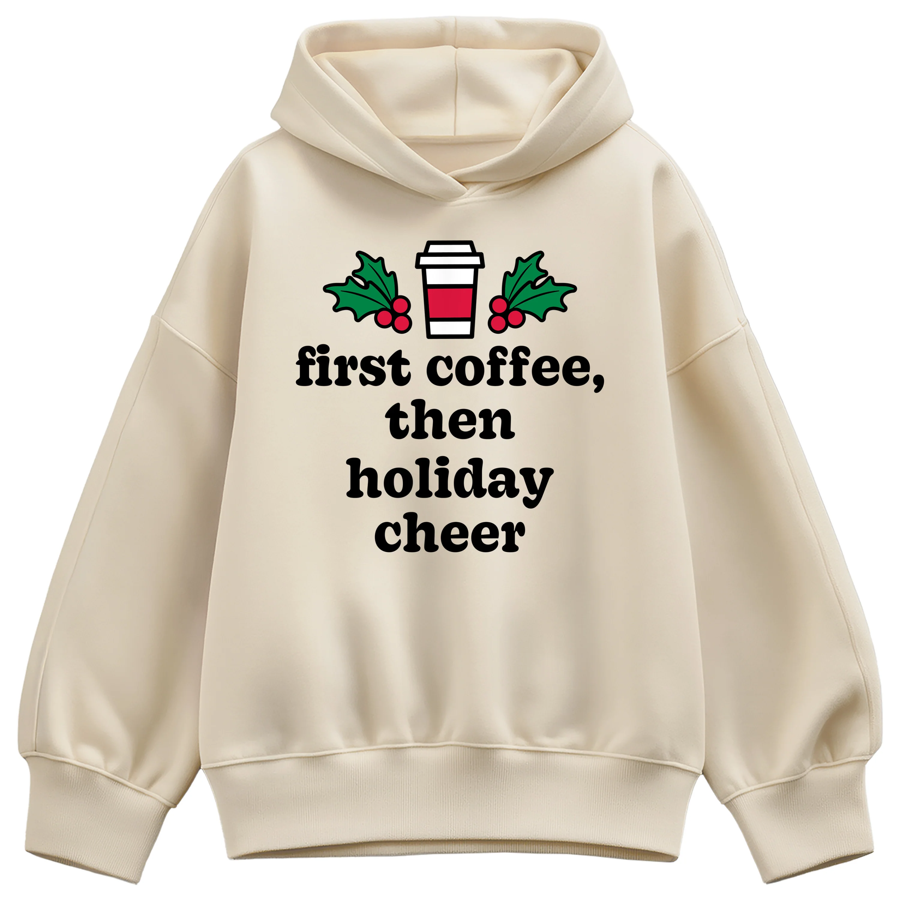 Instant Message - First Coffee Holiday Cheer - Ladies Oversized Fleece Hoodie Sweatshirt - Image 2