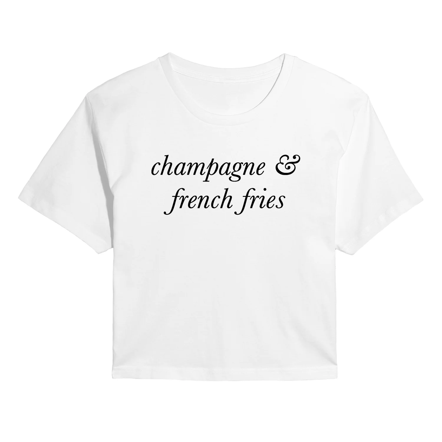 Instant Message - Champagne and French Fries - Juniors Cropped Graphic T-Shirt