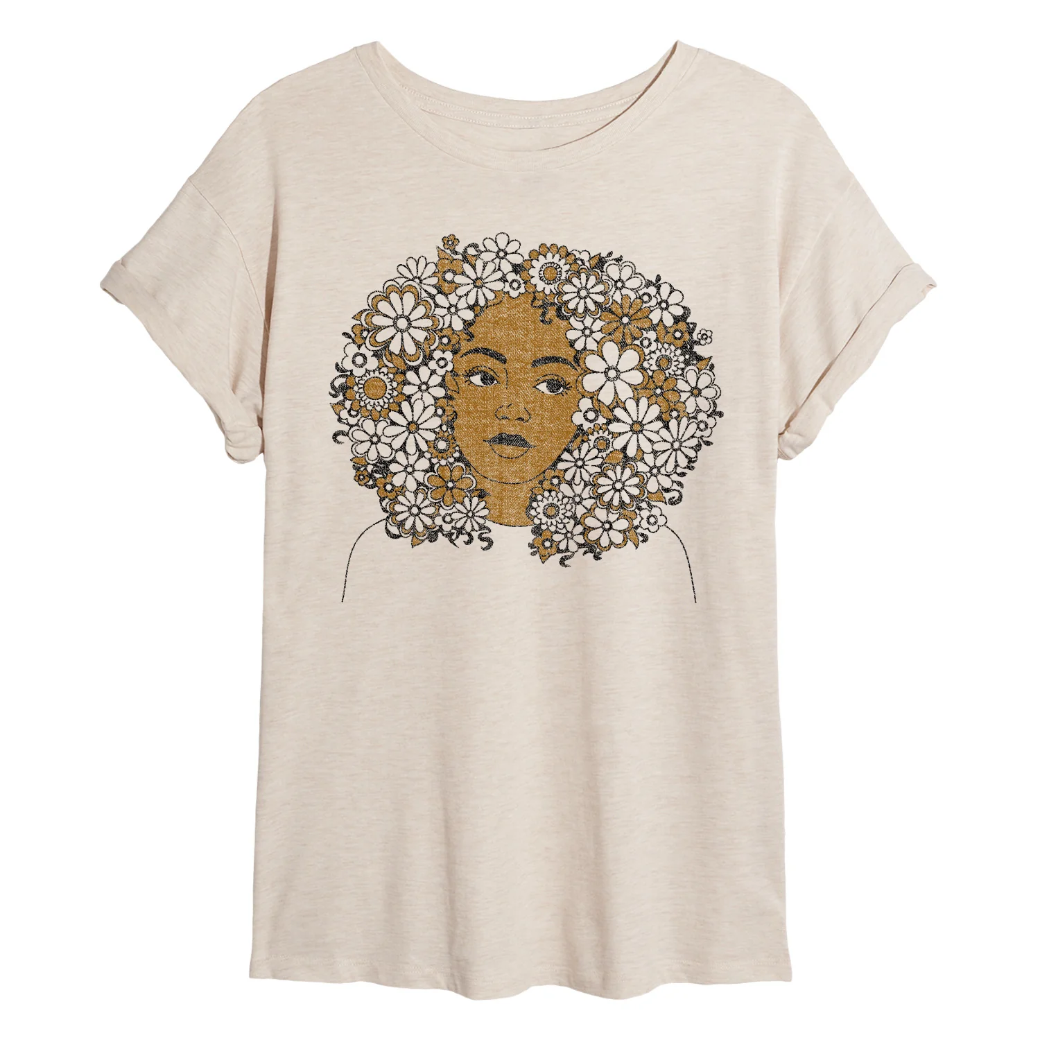 Instant Message - Floral Afro - Juniors Oversized Graphic T-Shirt