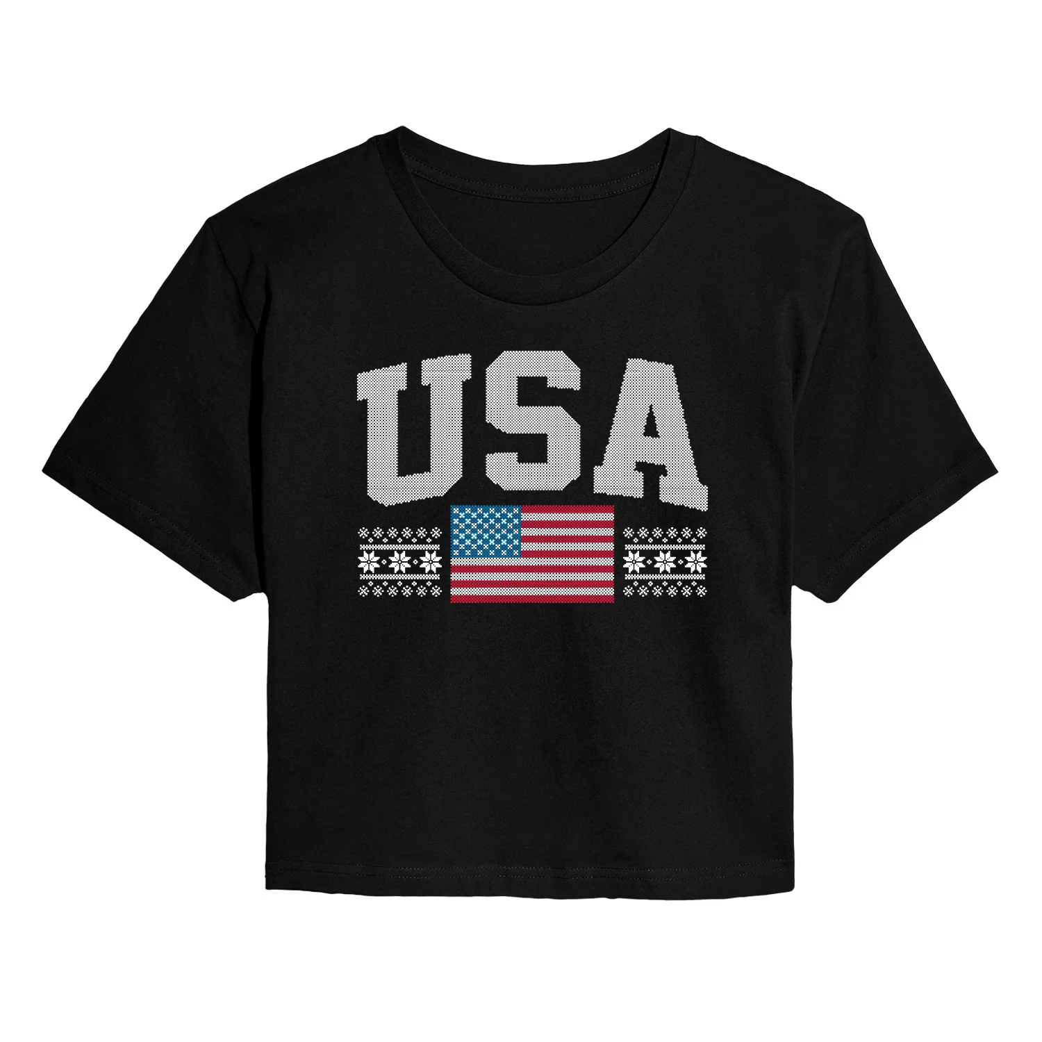 Instant Message - USA Sweater - Juniors Cropped Graphic T-Shirt