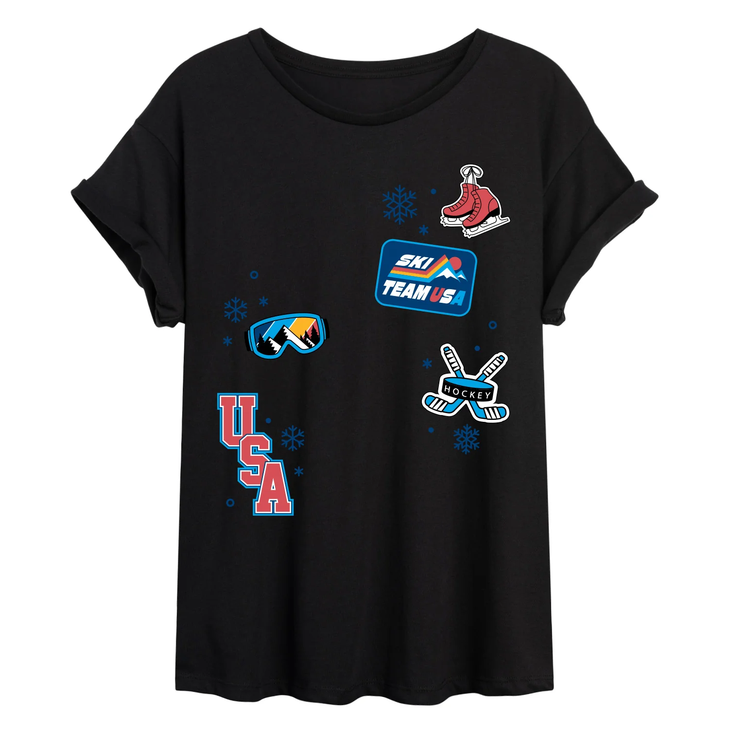 Instant Message - Winter Sports Icons - Juniors Oversized Graphic T-Shirt - Image 3
