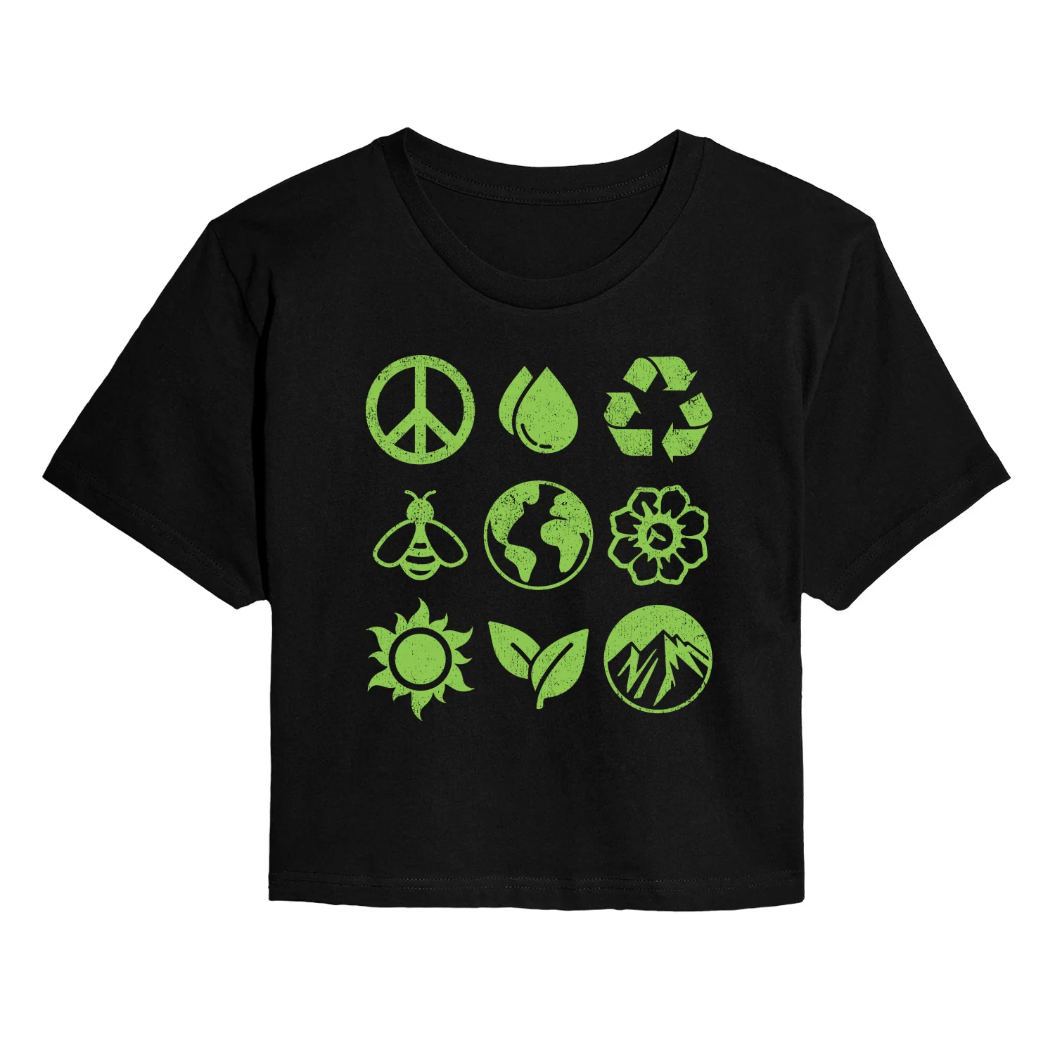 Instant Message - Earth Day Grid - Juniors Cropped Graphic T-Shirt - Image 2