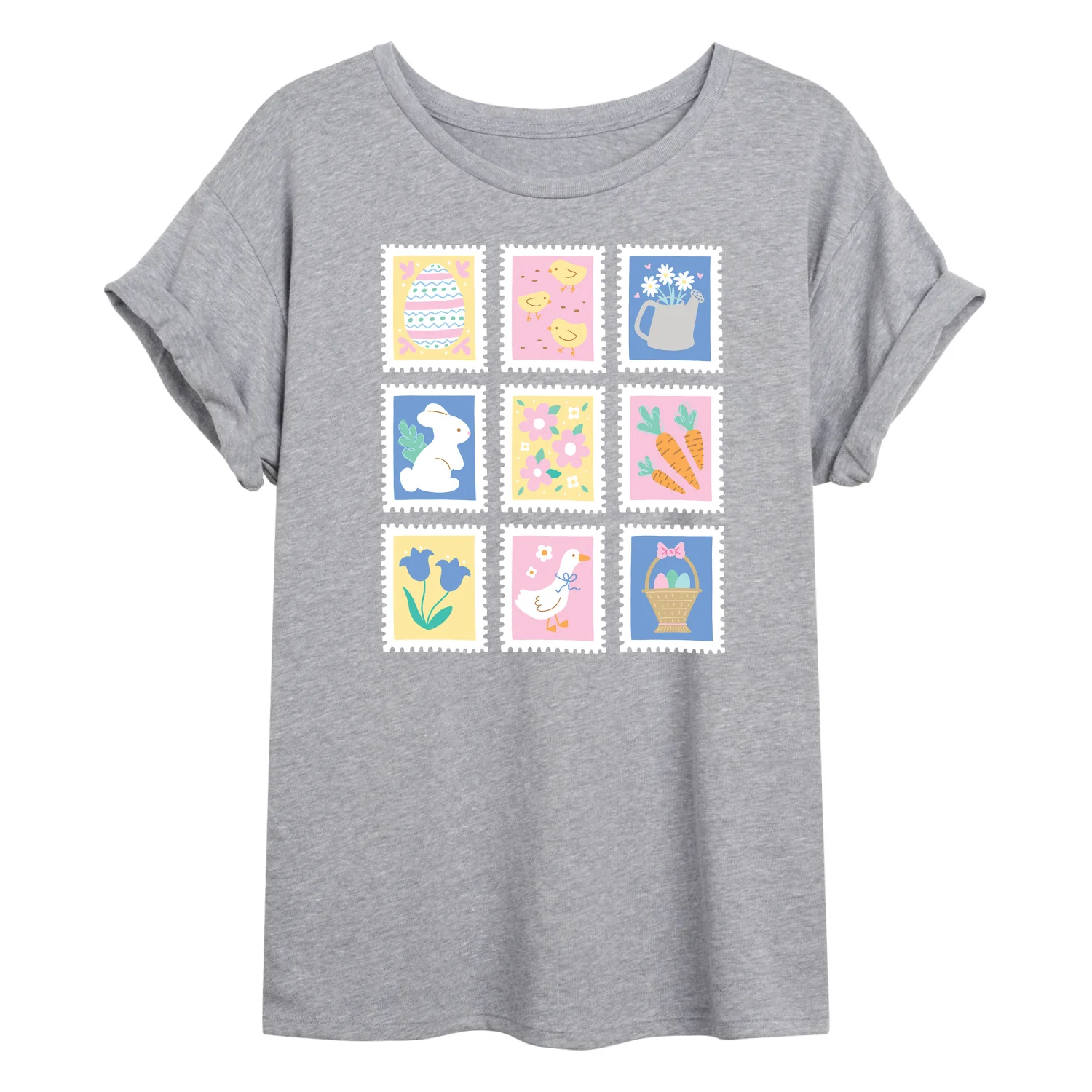 Instant Message - Easter Stamps - Juniors Oversized Graphic T-Shirt