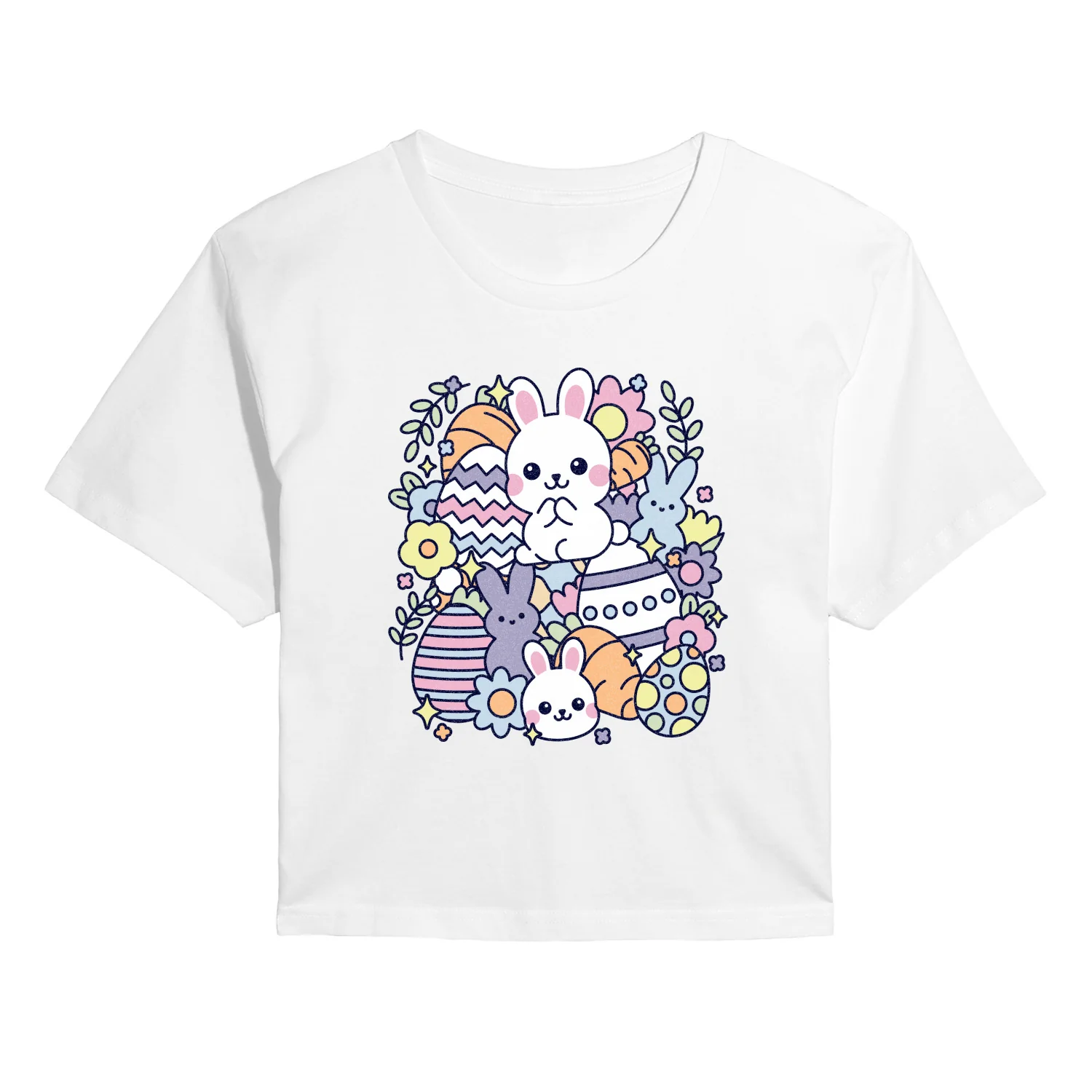 Instant Message - Easter Sticker Collage - Juniors Cropped Graphic T-Shirt