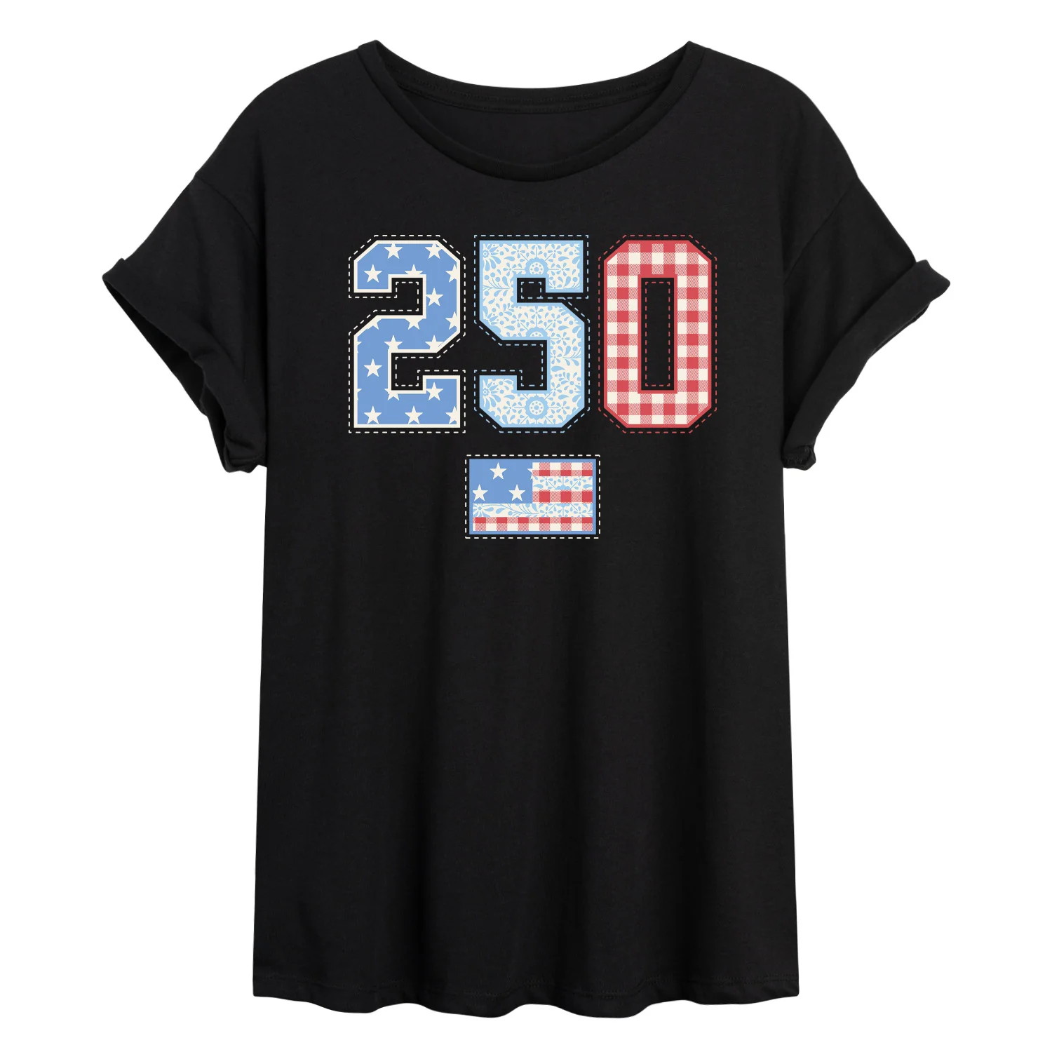 Instant Message - 250 Americana Quilt - Juniors Oversized Graphic T-Shirt