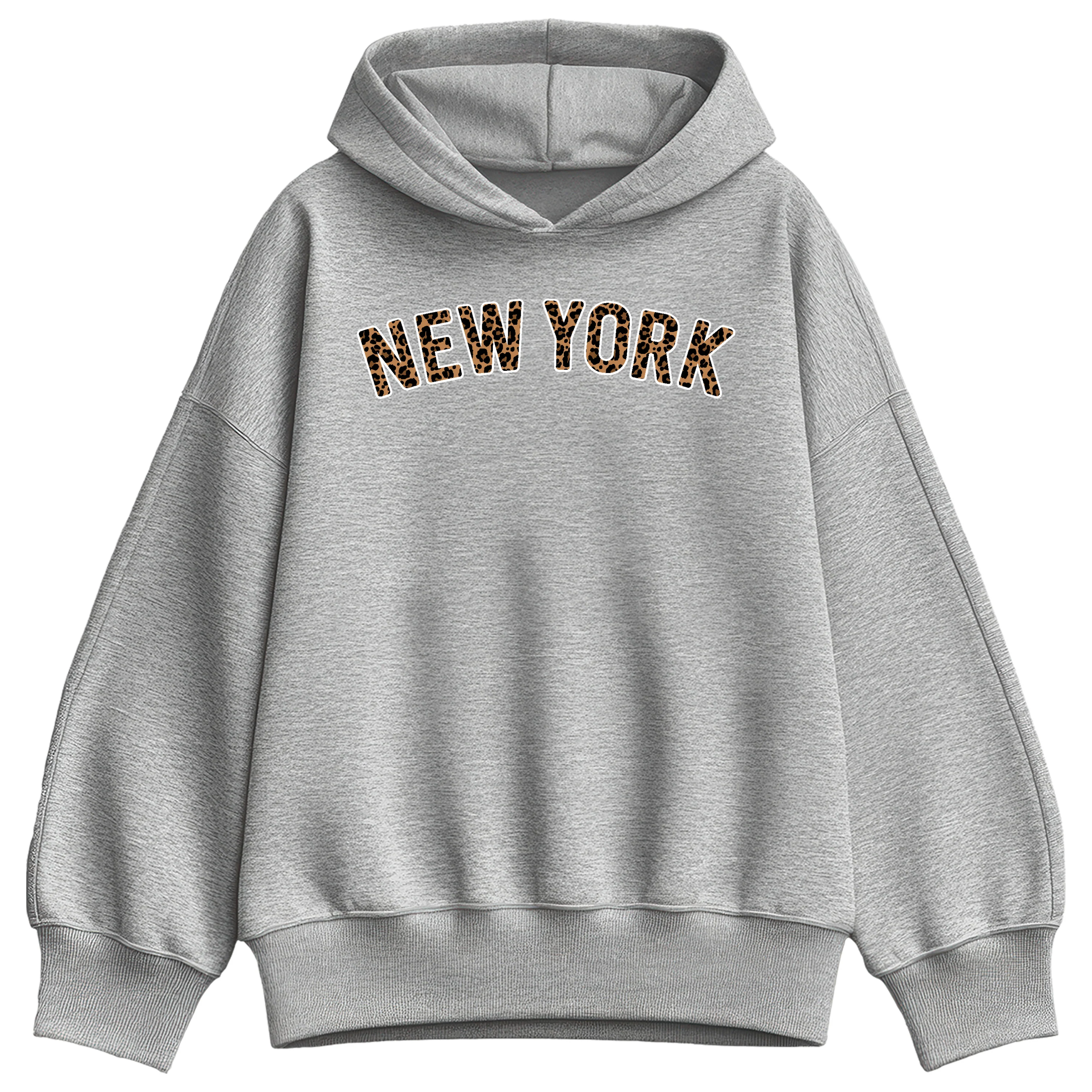 Instant Message - Leopard Print New York - Women's Oversized Fleece Hoodie Sweatshirt - Image 2
