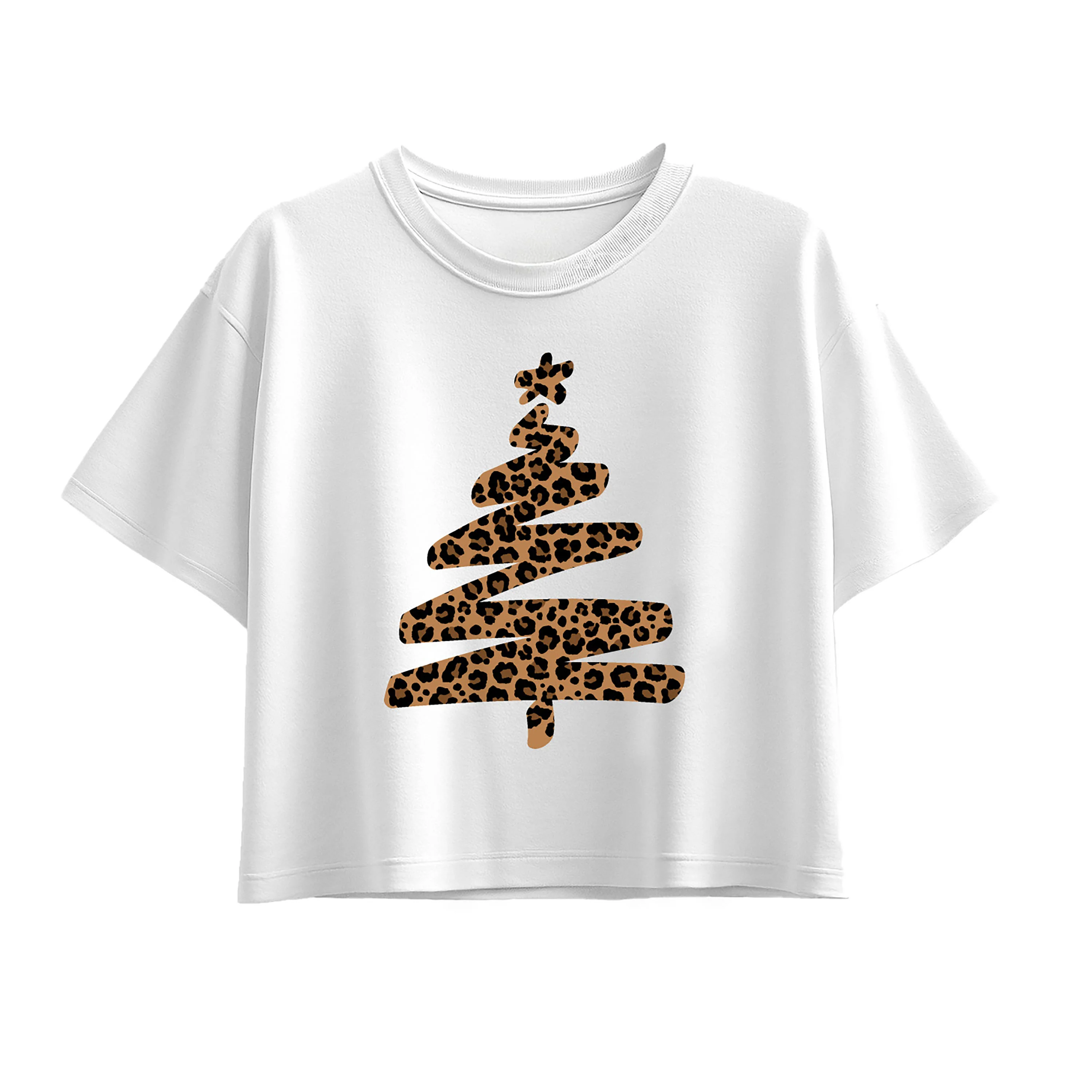 Instant Message - Leopard Print Tree - Youth Girl Short Sleeve Boxy Tee - Image 4