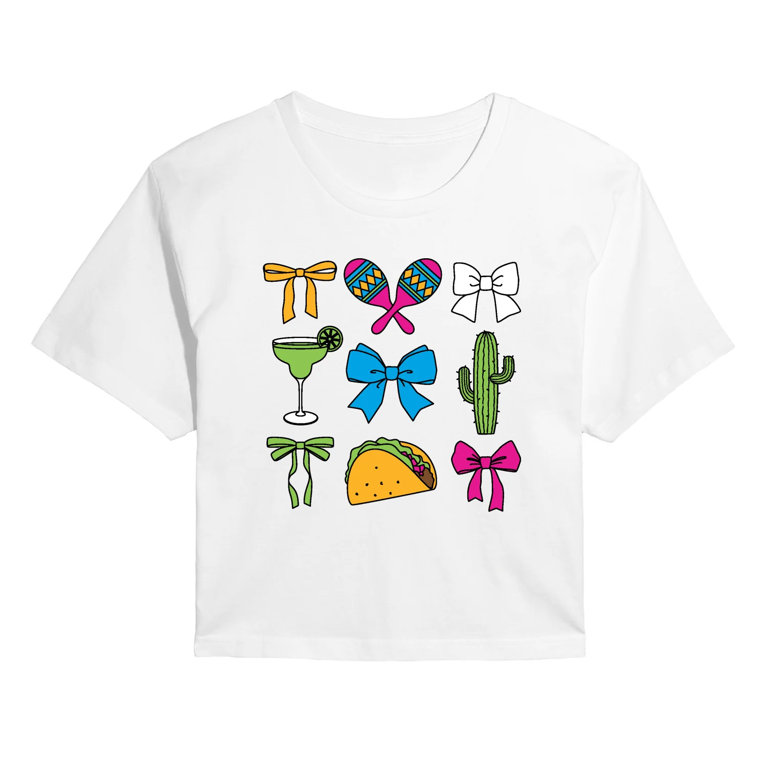 Instant Message - Cinco De Mayo Bows - Juniors Cropped Graphic T-Shirt