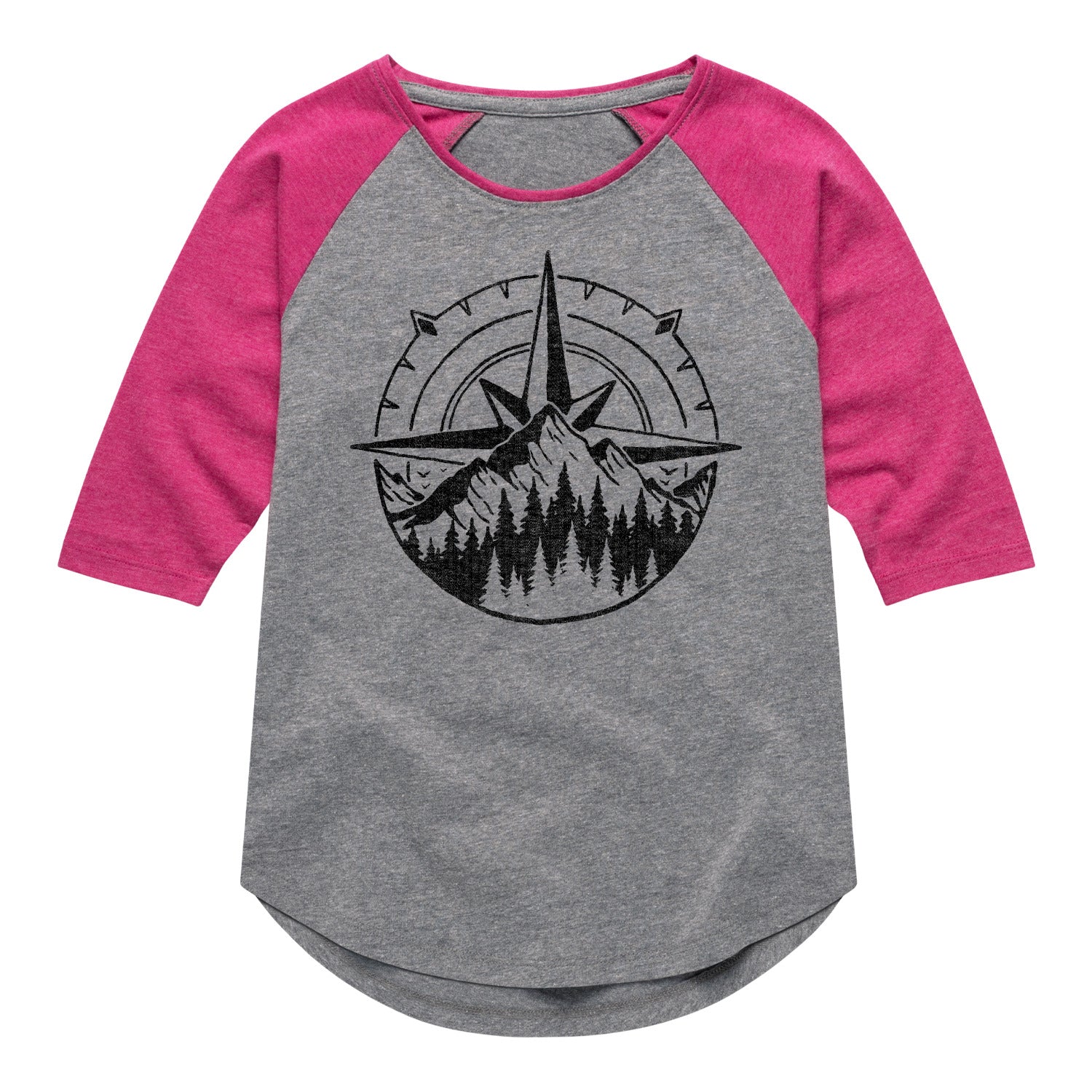 Instant Message - Compass Nature Scene - Youth Girls Shirt Tail Raglan T-Shirt