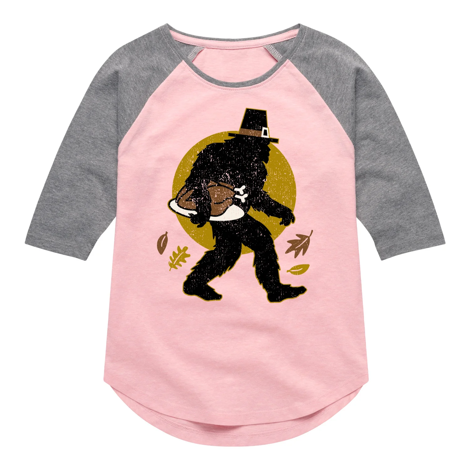 Instant Message - Sasquatch Turkey - Youth Girls Shirt Tail Raglan T-Shirt