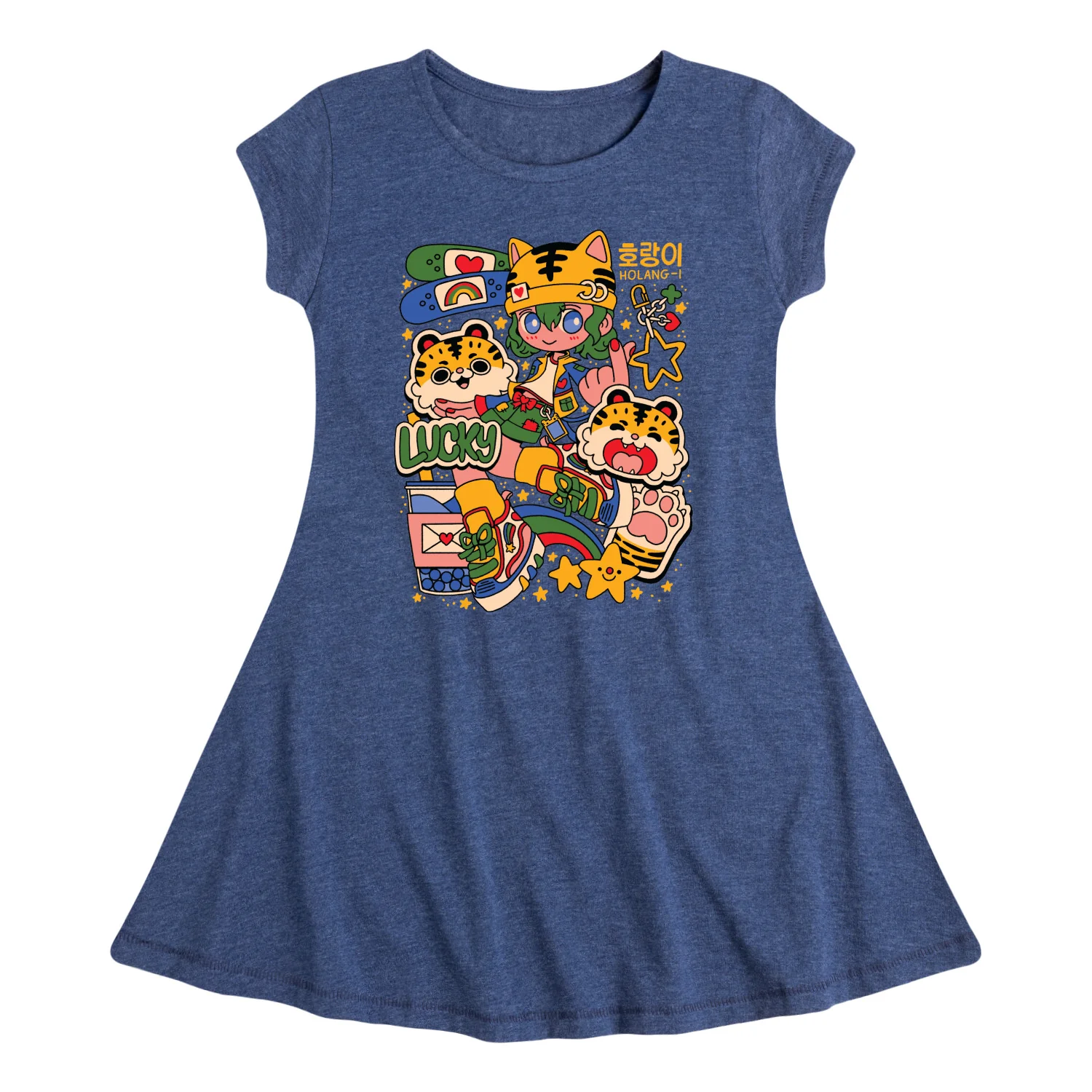Instant Message - Kpop Streetwear Girl - Youth Girls Fit and Flare Short Sleeve Dress