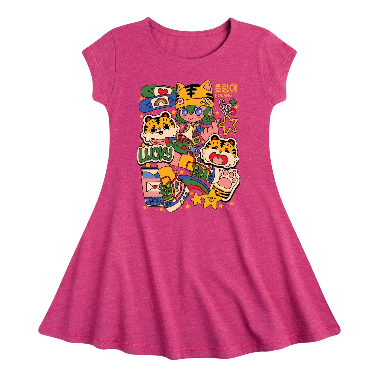 Instant Message - Kpop Streetwear Girl - Youth Girls Fit and Flare Short Sleeve Dress - Image 2