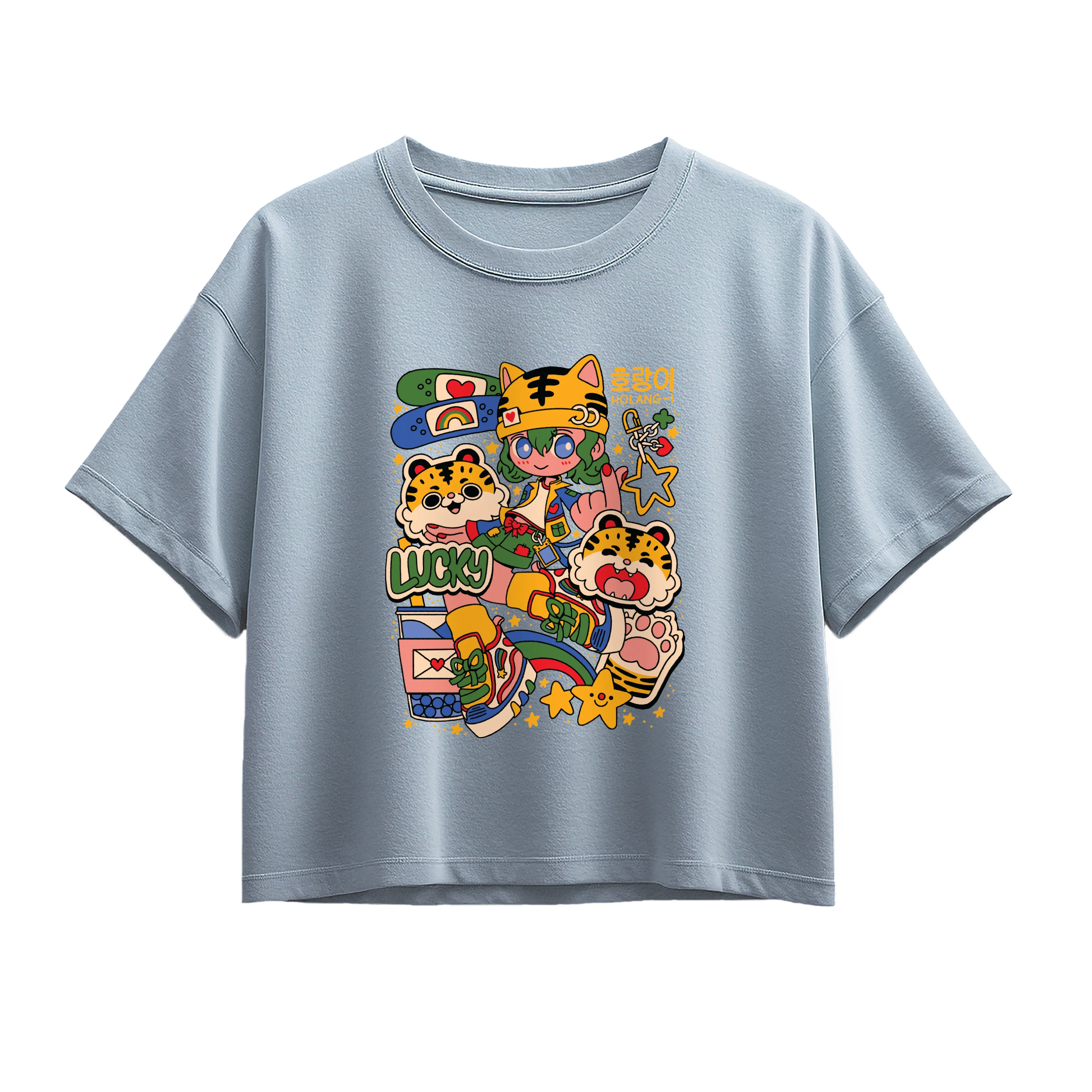 Instant Message - Kpop Streetwear Girl - Youth Girl Short Sleeve Boxy Tee - Image 3