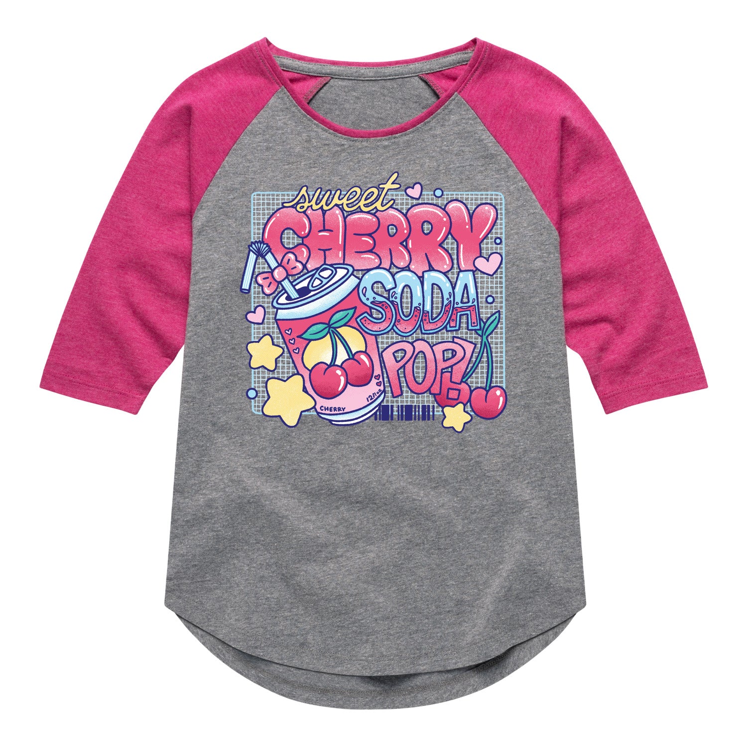 Instant Message - Sweet Cherry Soda Pop - Youth Girls Shirt Tail Raglan T-shirt - Image 2