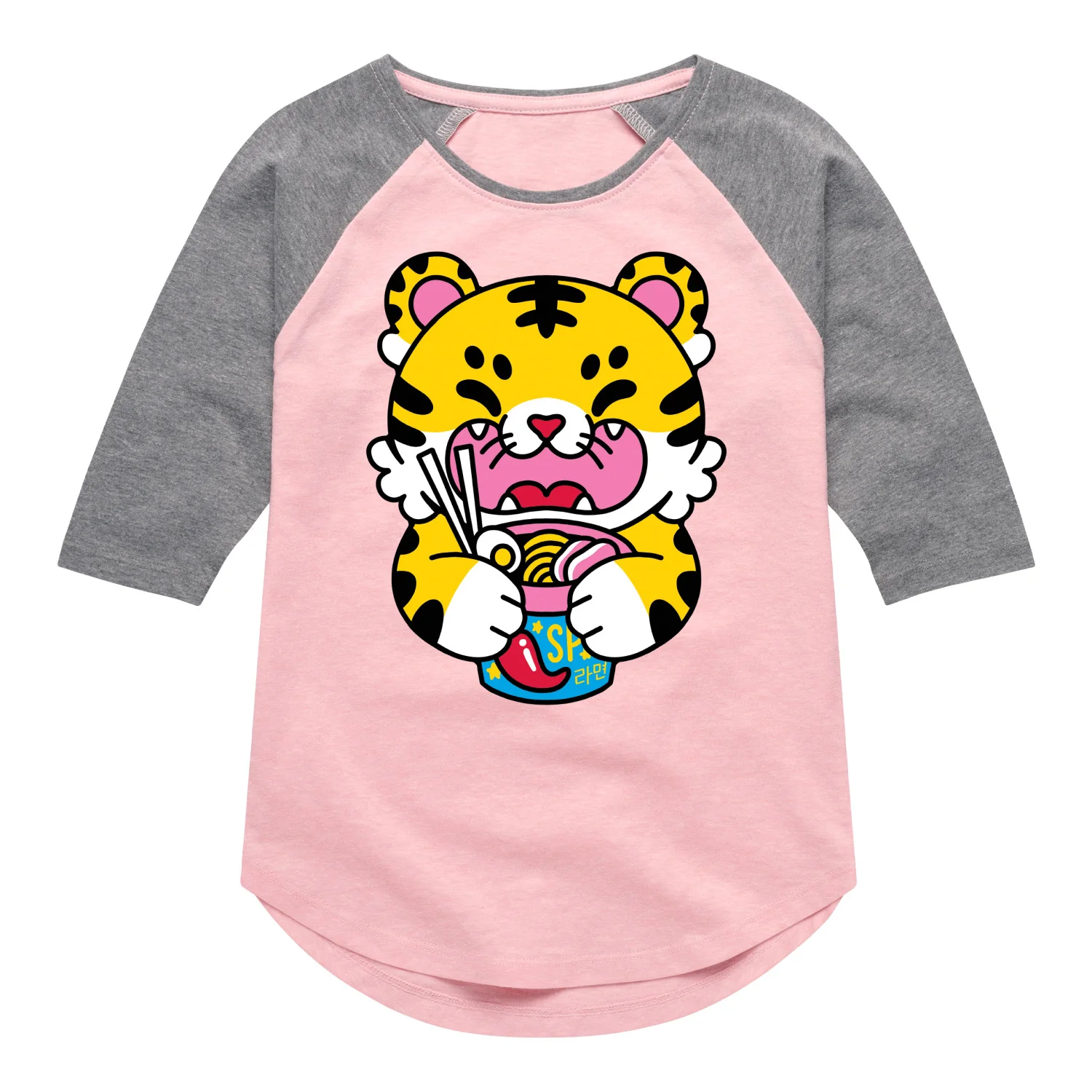 Instant Message - Tiger Ramen - Youth Girls Shirt Tail Raglan T-shirt