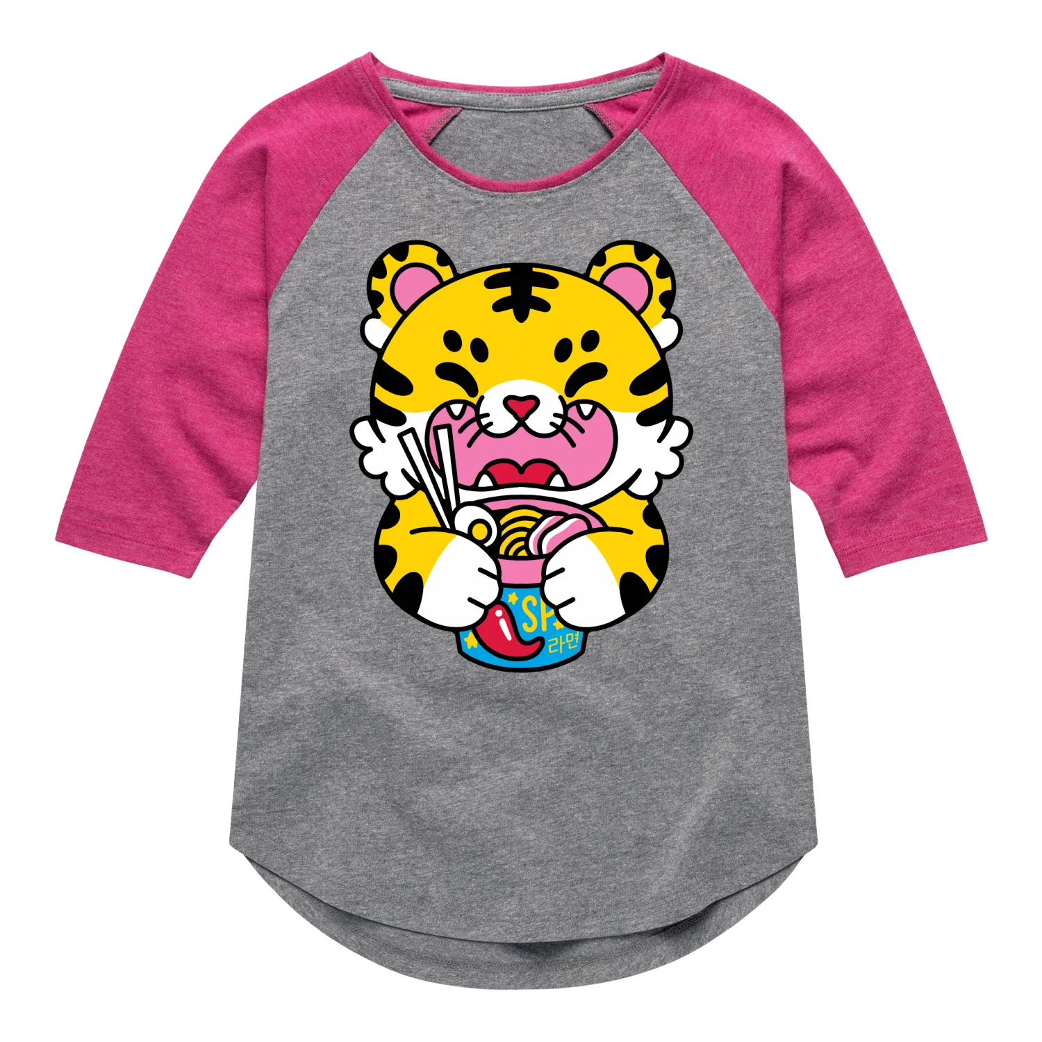 Instant Message - Tiger Ramen - Youth Girls Shirt Tail Raglan T-shirt - Image 2