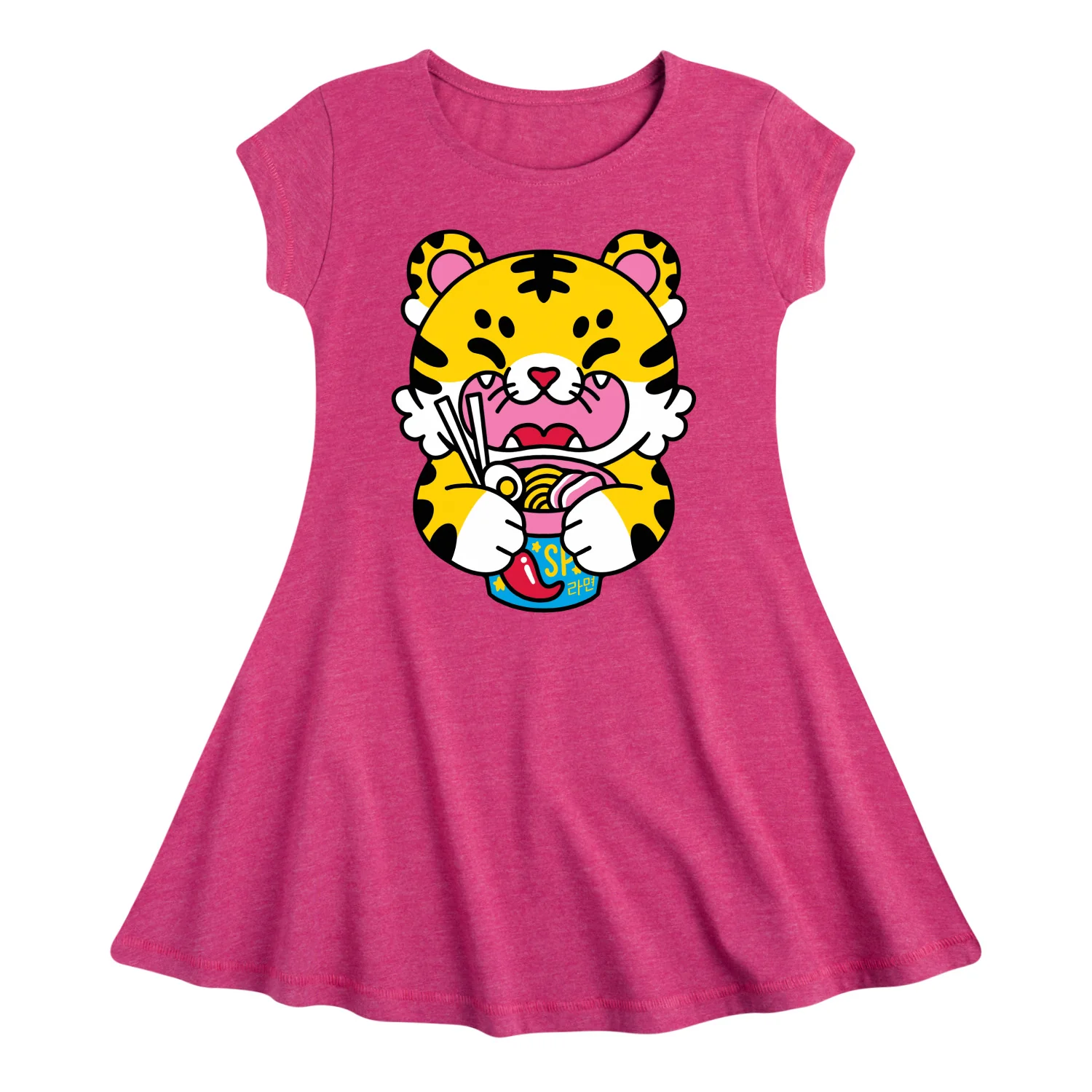 Instant Message - Tiger Ramen - Youth Girls Fit and Flare Short Sleeve Dress