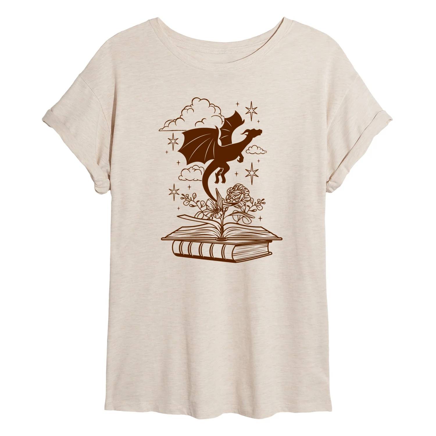 Instant Message - Dragon Flying Out Of Book - Juniors Oversized Graphic T-Shirt