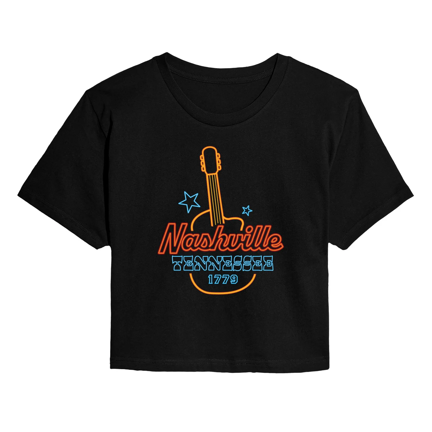 Instant Message - Nashville Neon Sign - Juniors Cropped Short Sleeve Graphic T-Shirt