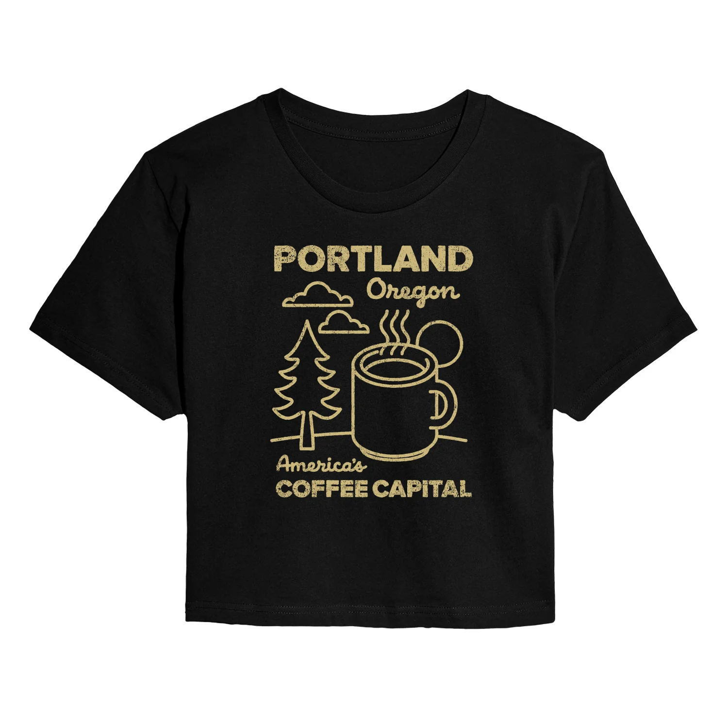 Instant Message - Portland Coffee - Juniors Cropped Short Sleeve Graphic T-Shirt
