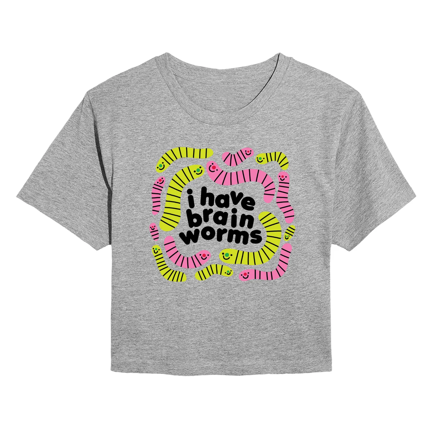 Instant Message - I Have Brain Worms - Juniors Cropped Short Sleeve Graphic T-Shirt