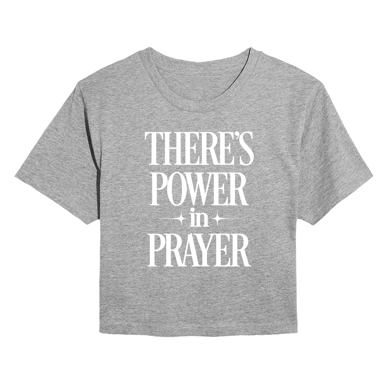 Instant Message - There's Power In Prayer - Juniors Cropped Short Sleeve Graphic T-Shirt