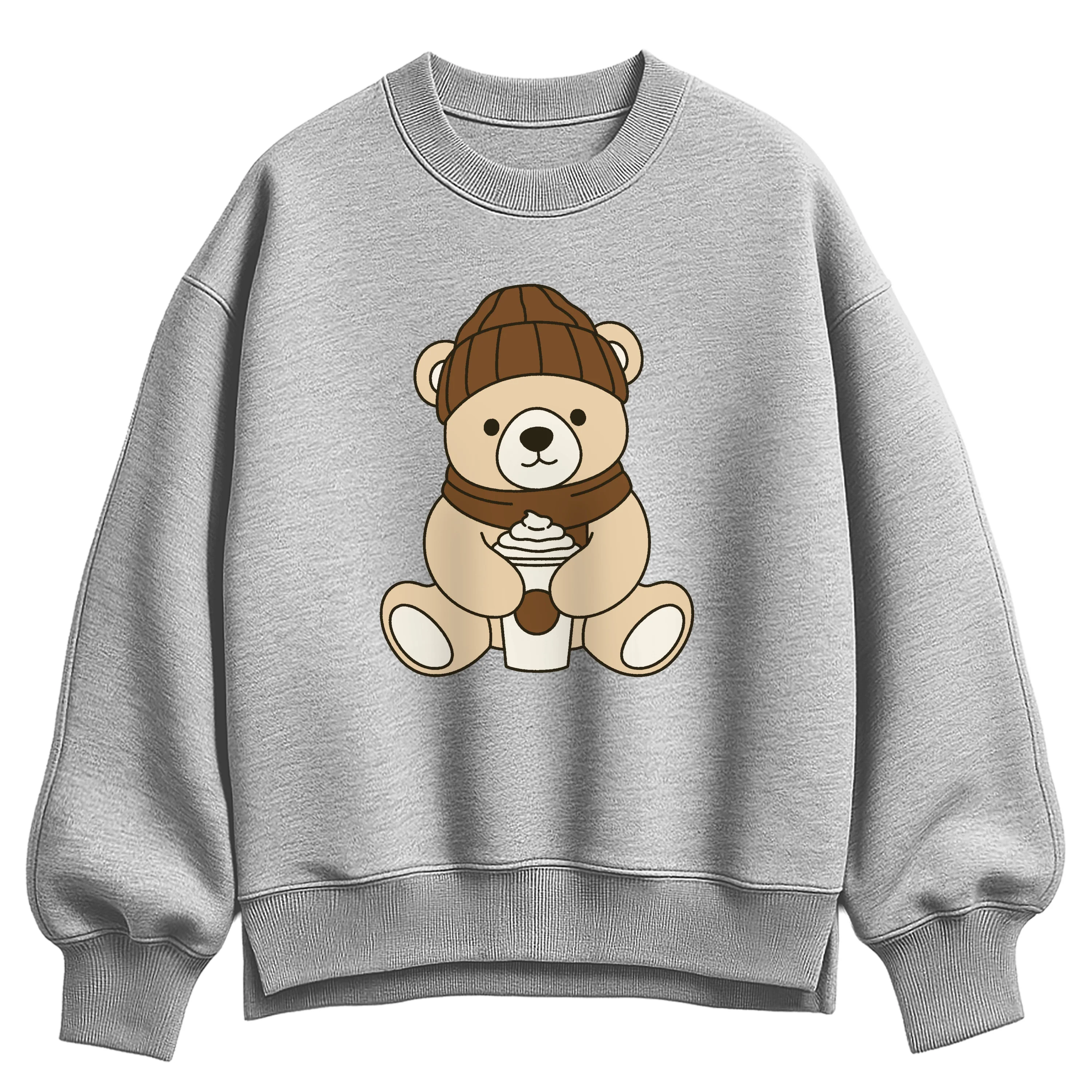 Instant Message - Coffee Bear - Ladies Oversized Fleece Crew Sweatshirt