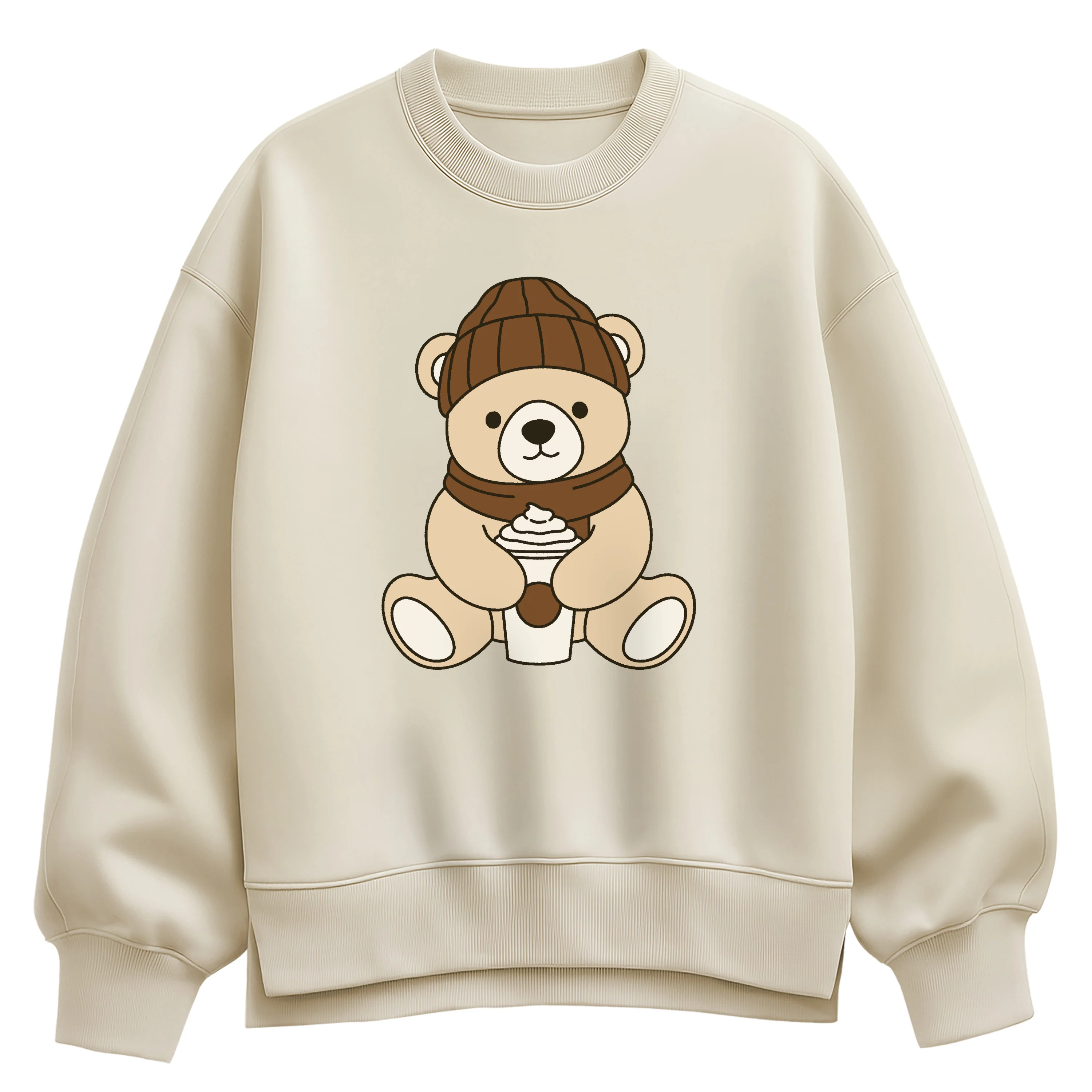 Instant Message - Coffee Bear - Ladies Oversized Fleece Crew Sweatshirt - Image 2
