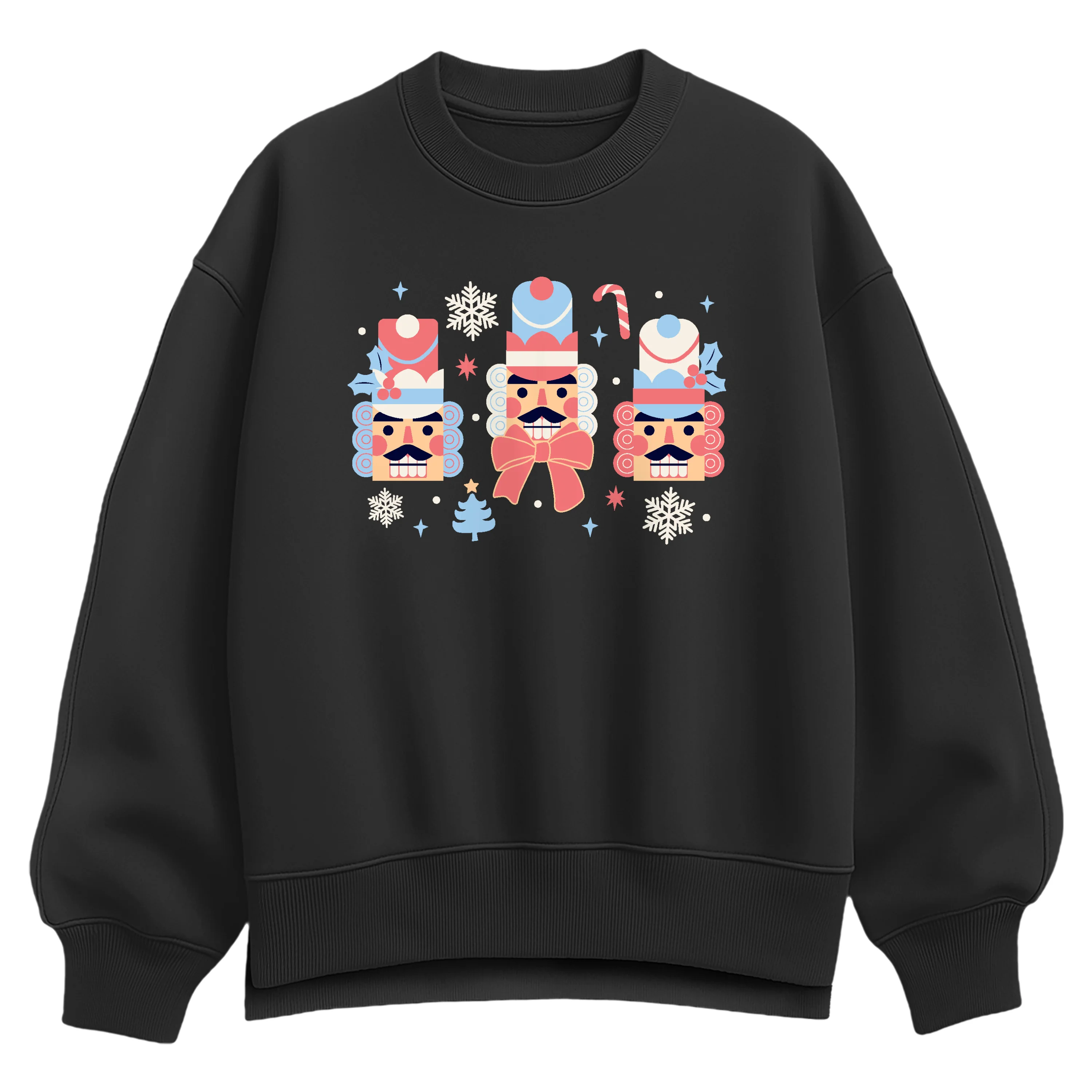 Instant Message - Winter Nutcracker Heads - Ladies Oversized Fleece Crew Sweatshirt