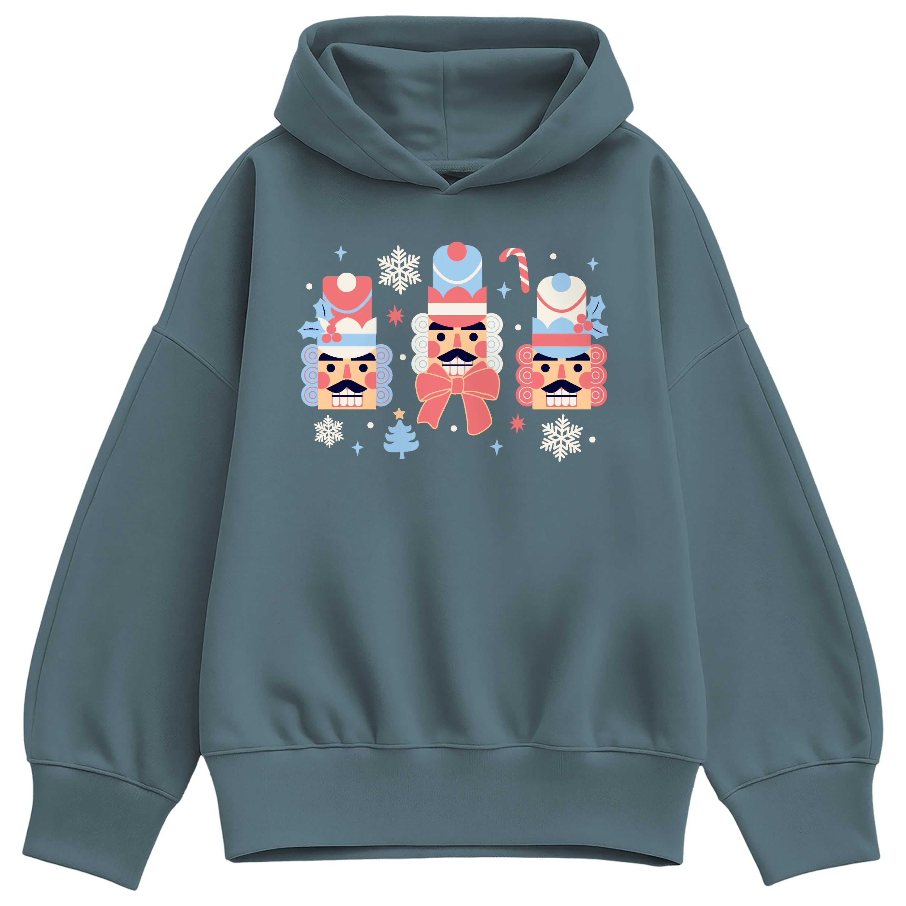 Instant Message - Winter Nutcracker Heads - Ladies Oversized Fleece Hoodie Sweatshirt - Image 2