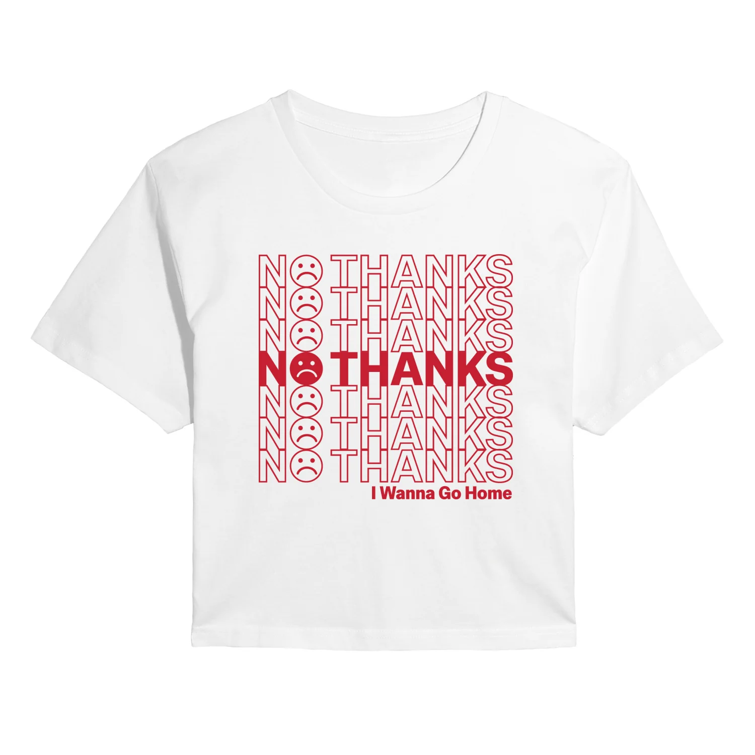 Instant Message - No Thanks - Juniors Cropped Short Sleeve Graphic T-Shirt