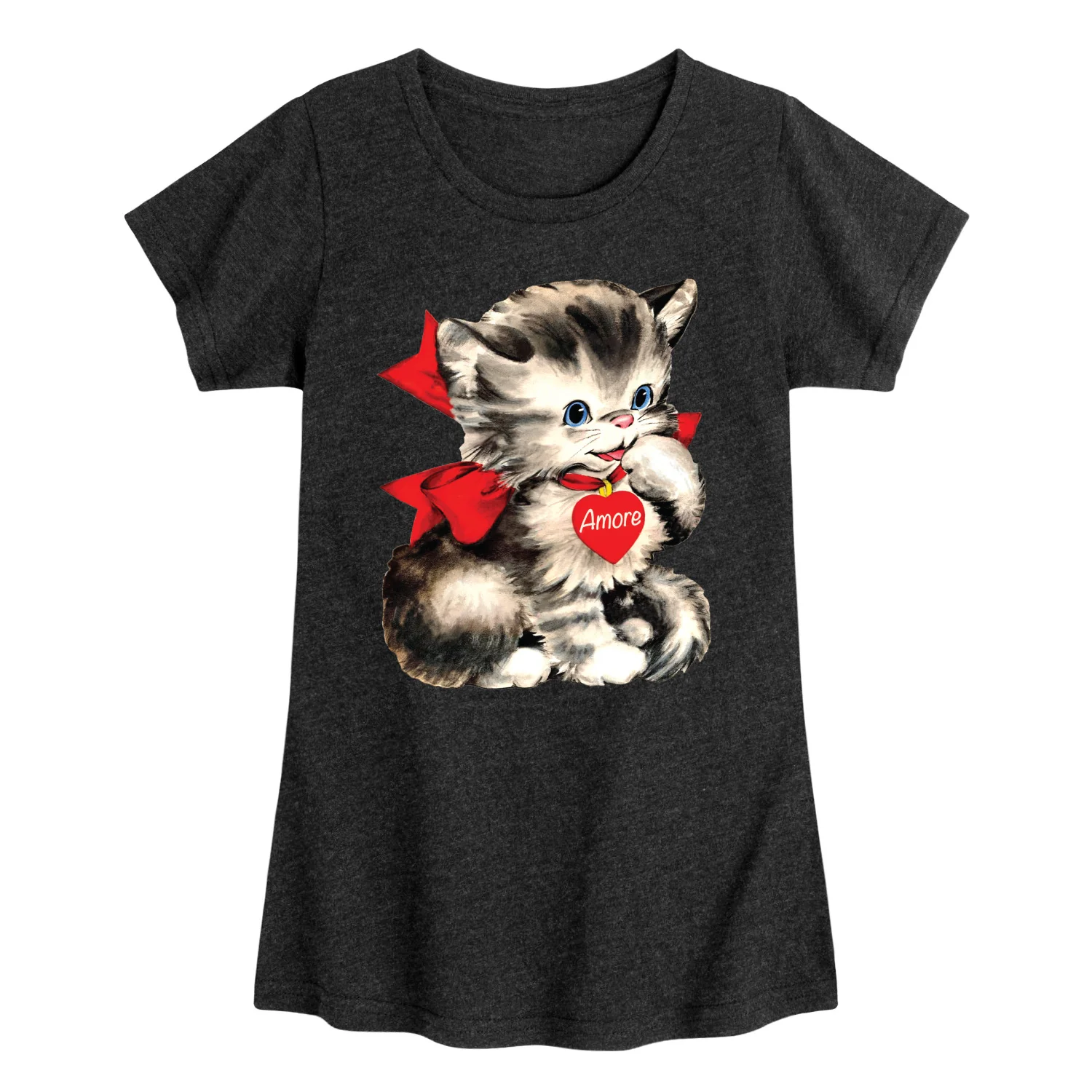 Instant Message - Amore Valentines Kitten - Youth Girls Fitted Short Sleeve T-Shirt - Image 4