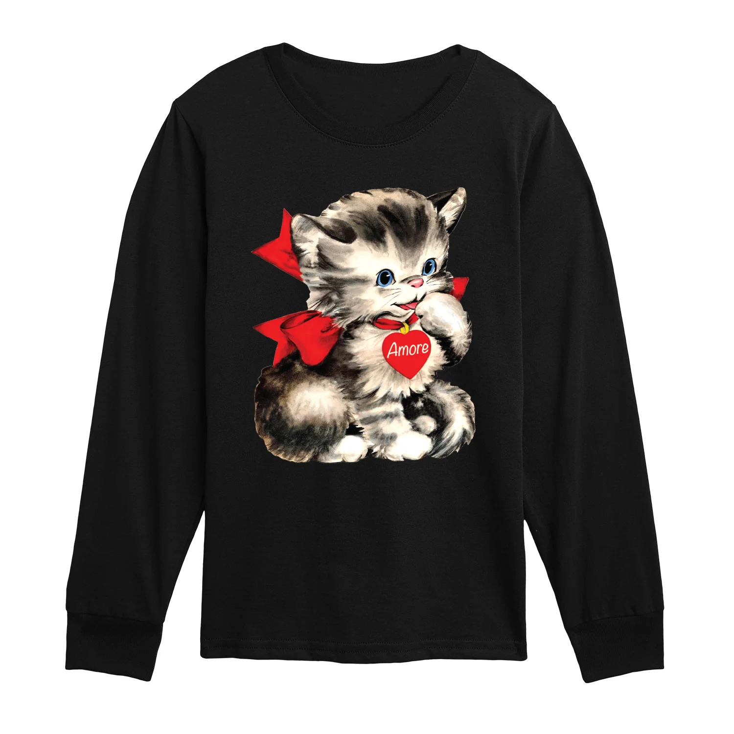 Instant Message - Amore Valentines Kitten - Youth Boys Long Sleeve Graphic T-Shirt
